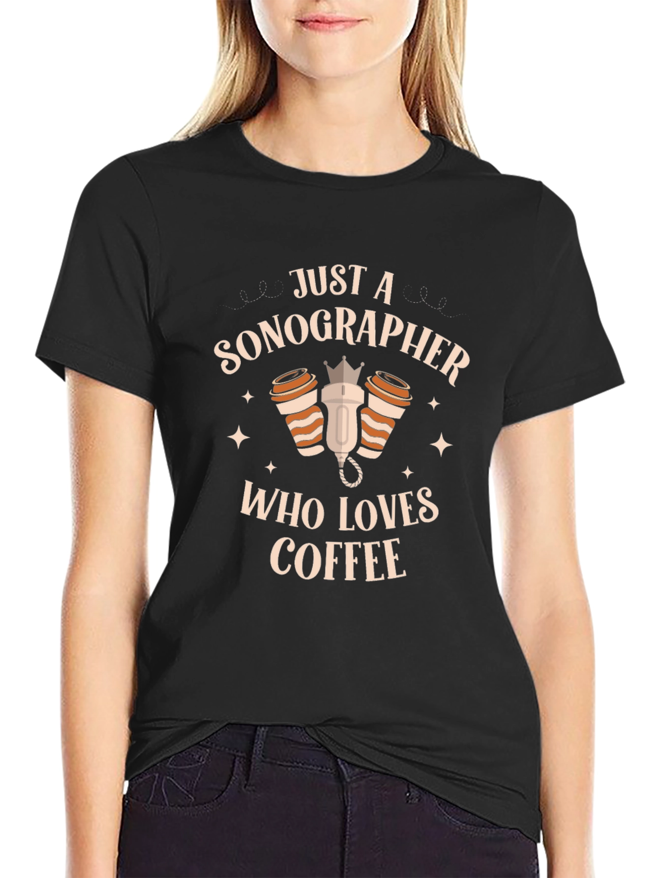 Black Sonographer Coffee Lover Black T-Shirt view 2