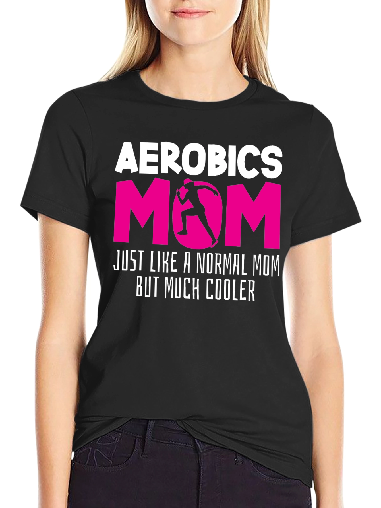 Black Aerobics Mom T-Shirt - Cool Workout Gift view 2