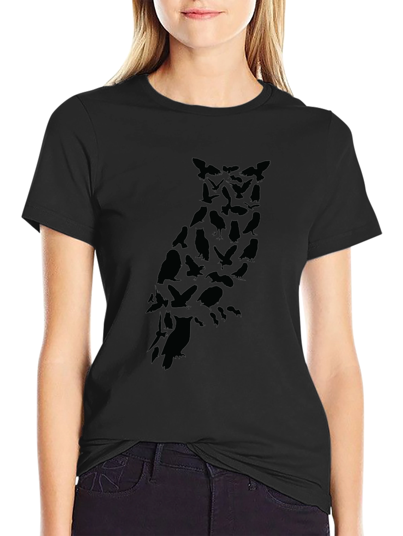Black Men's Owl Silhouette Graphic Black T-Shirt view 2