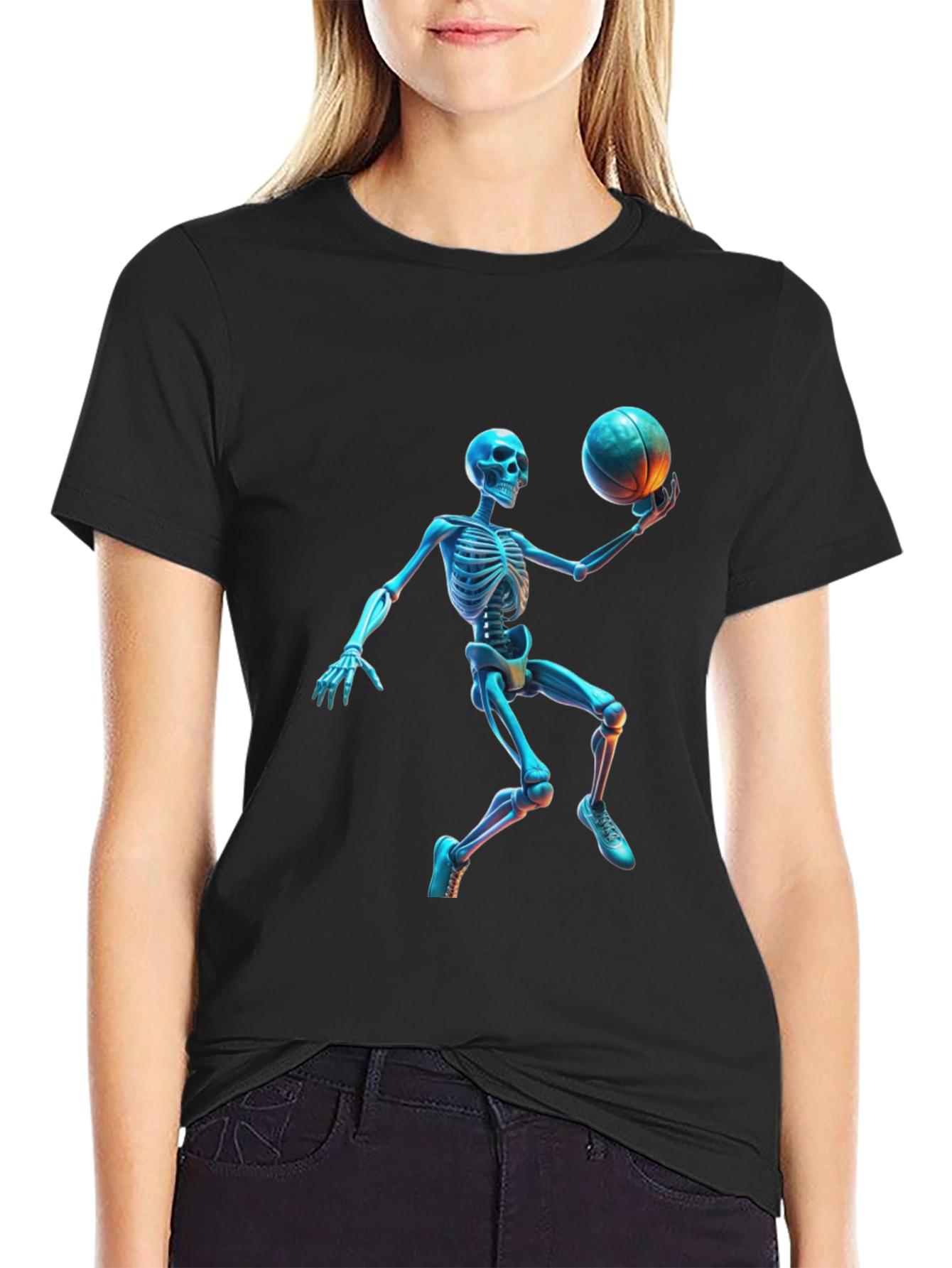 Black Skeleton Basketball Graphic Tee - Cool & Unique Design view 2