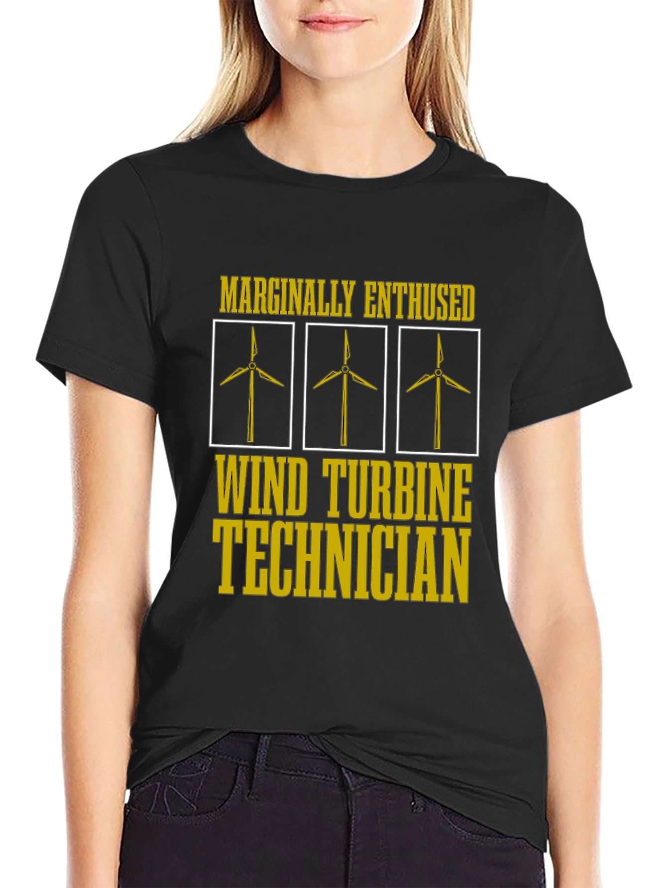 Black Marginally Enthused Wind Turbine Technician T-Shirt view 2