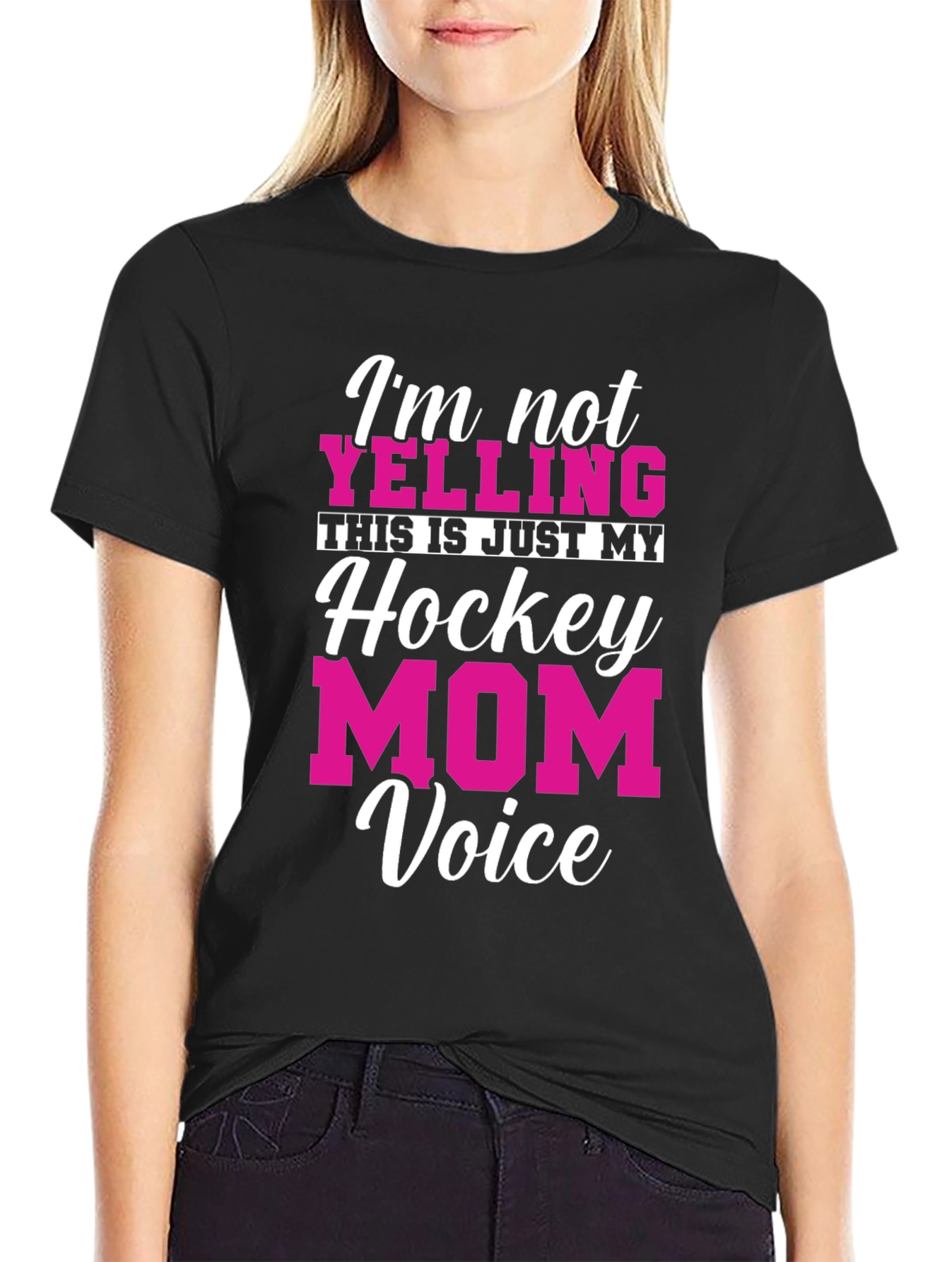 Black Hockey Mom Voice T-Shirt - Funny Graphic Tee view 2