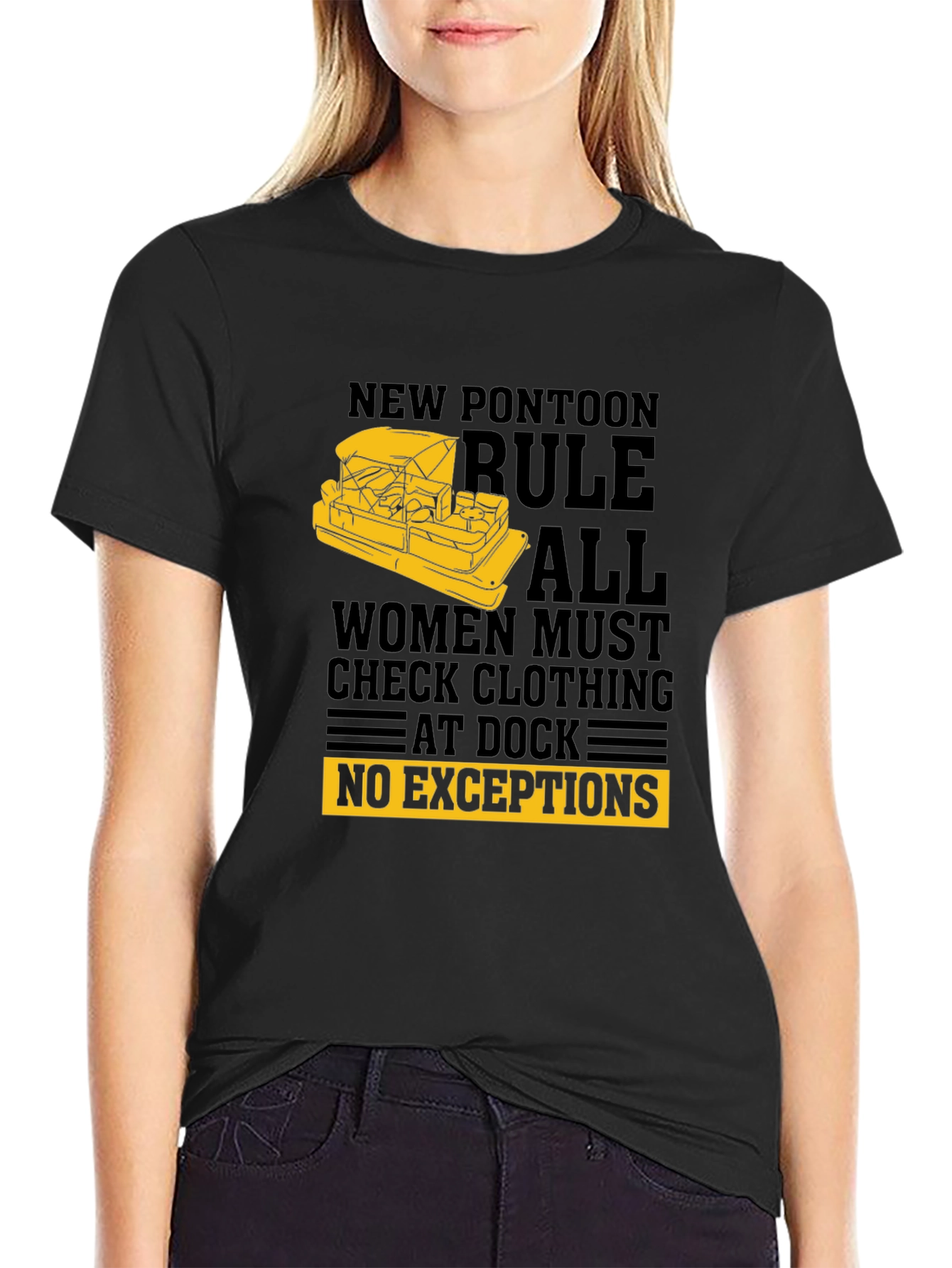 Black New Pontoon Rules T-Shirt - Funny Boat Apparel view 2