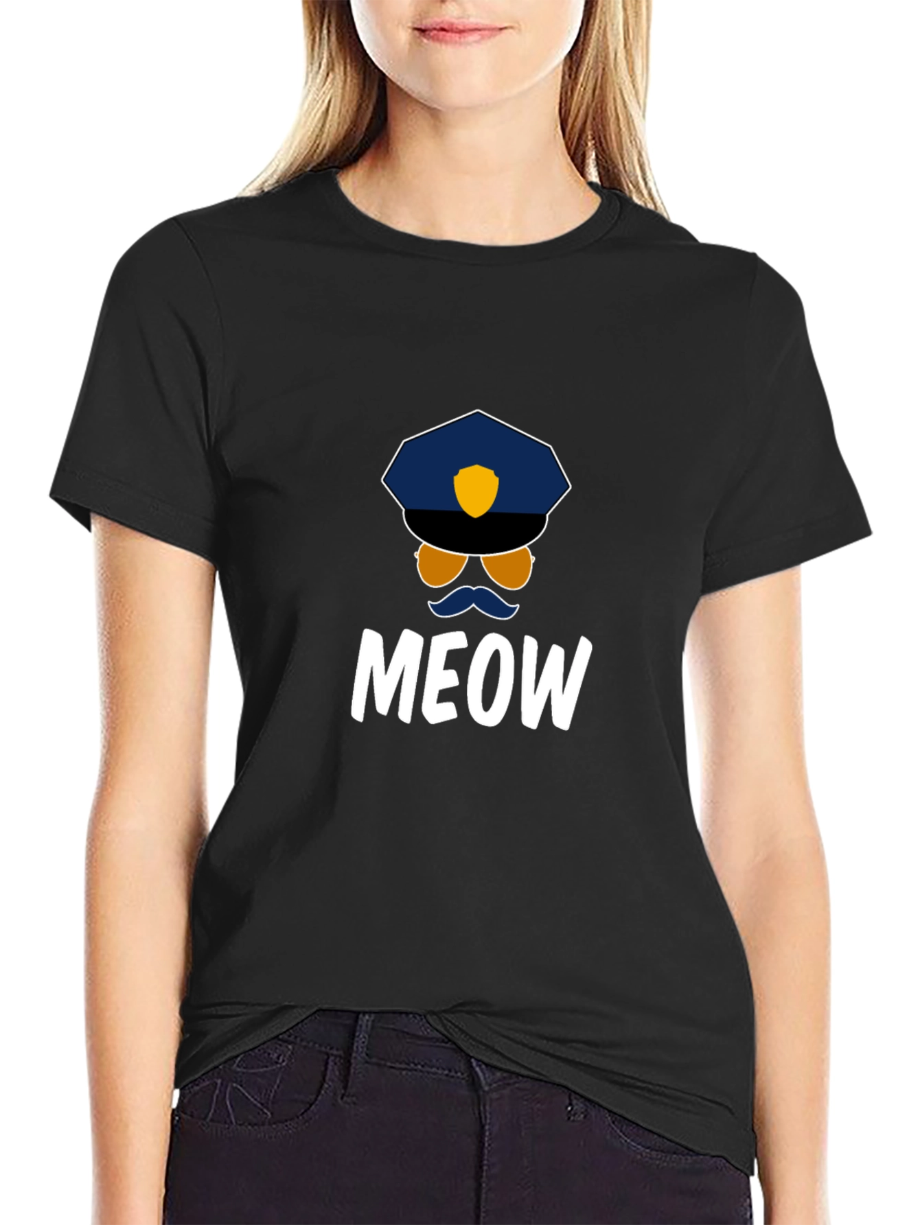 Black Meow Cop T-Shirt - Fun Graphic Tee view 2