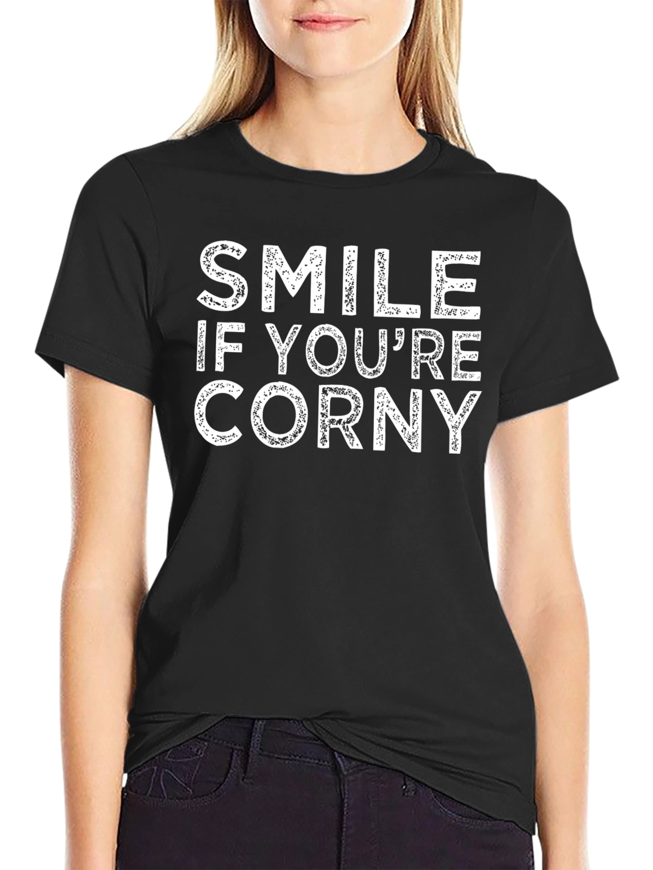 Black Smile If You're Corny T-Shirt - Black Novelty Tee view 2