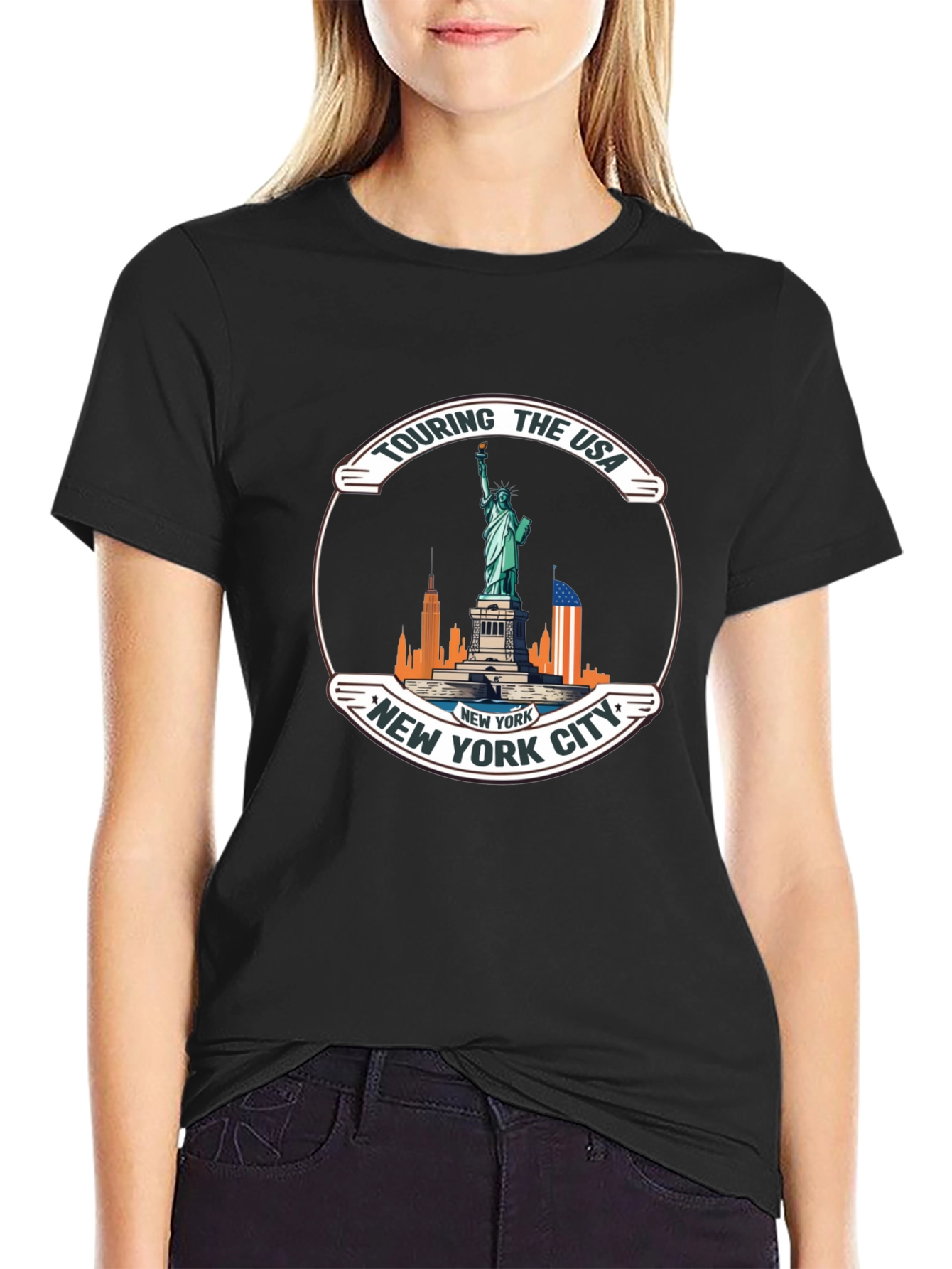 Black New York City USA Souvenir T-Shirt view 2