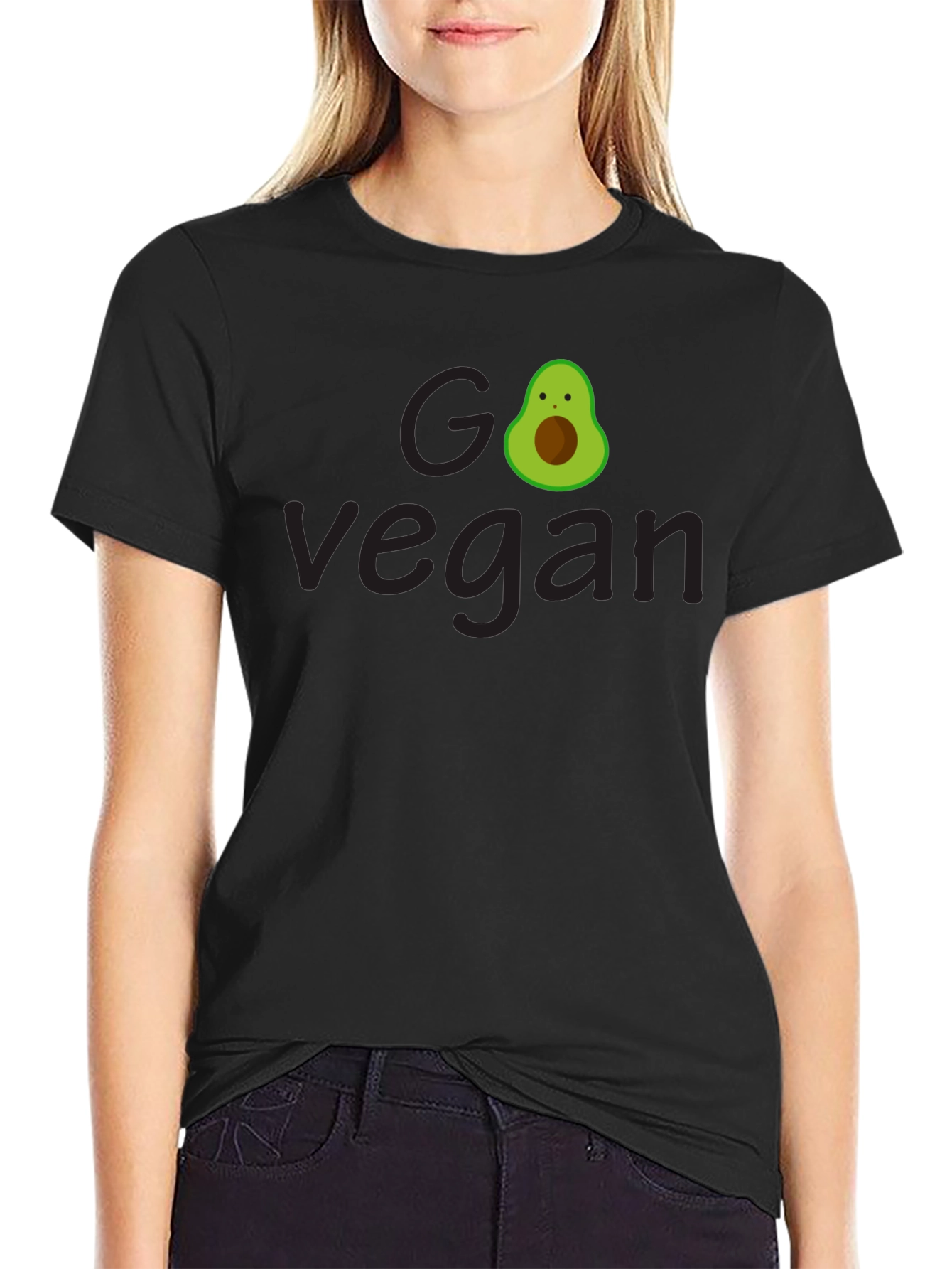 Black Go Vegan Avocado Tee - Unisex Black T-Shirt view 2