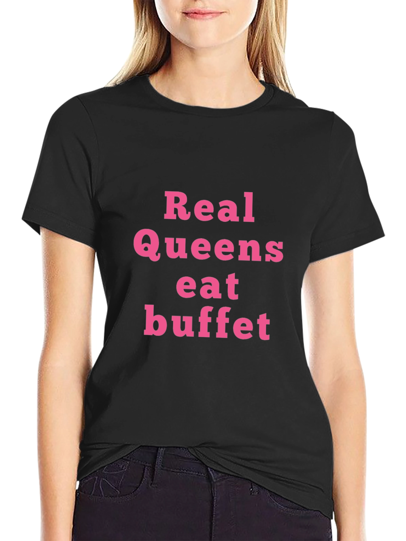 Black Real Queens Eat Buffet T-Shirt - Funny Slogan Tee view 2