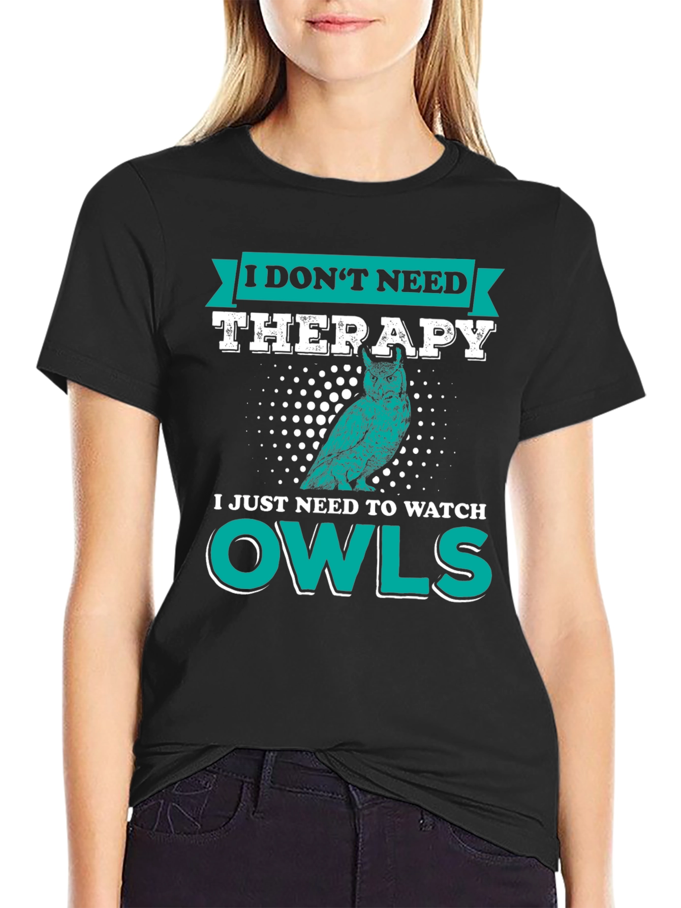 Black Owl Lover T-Shirt: I Don't Need Therapy, Just Owls view 2