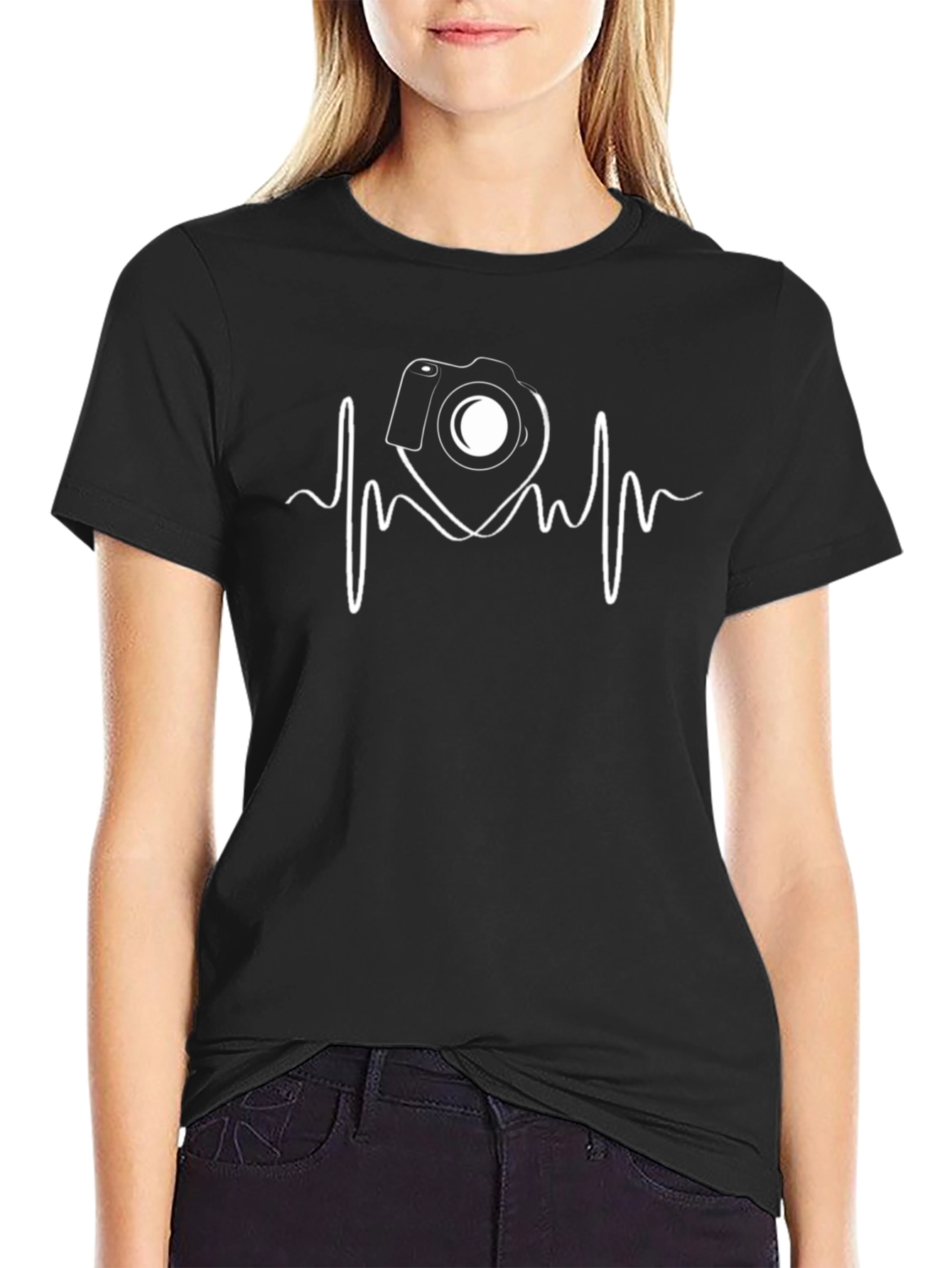 Black Camera Heartbeat T-Shirt - Photography Lover Tee view 2