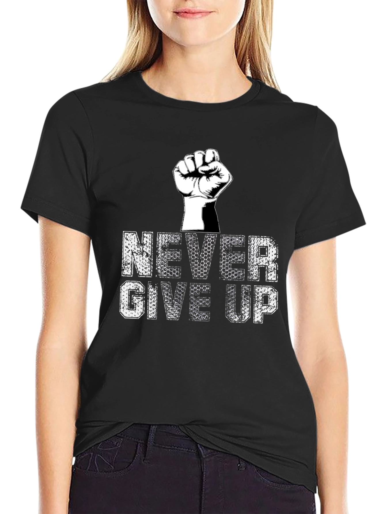 Black Never Give Up Graphic Tee - Motivational T-Shirt view 2