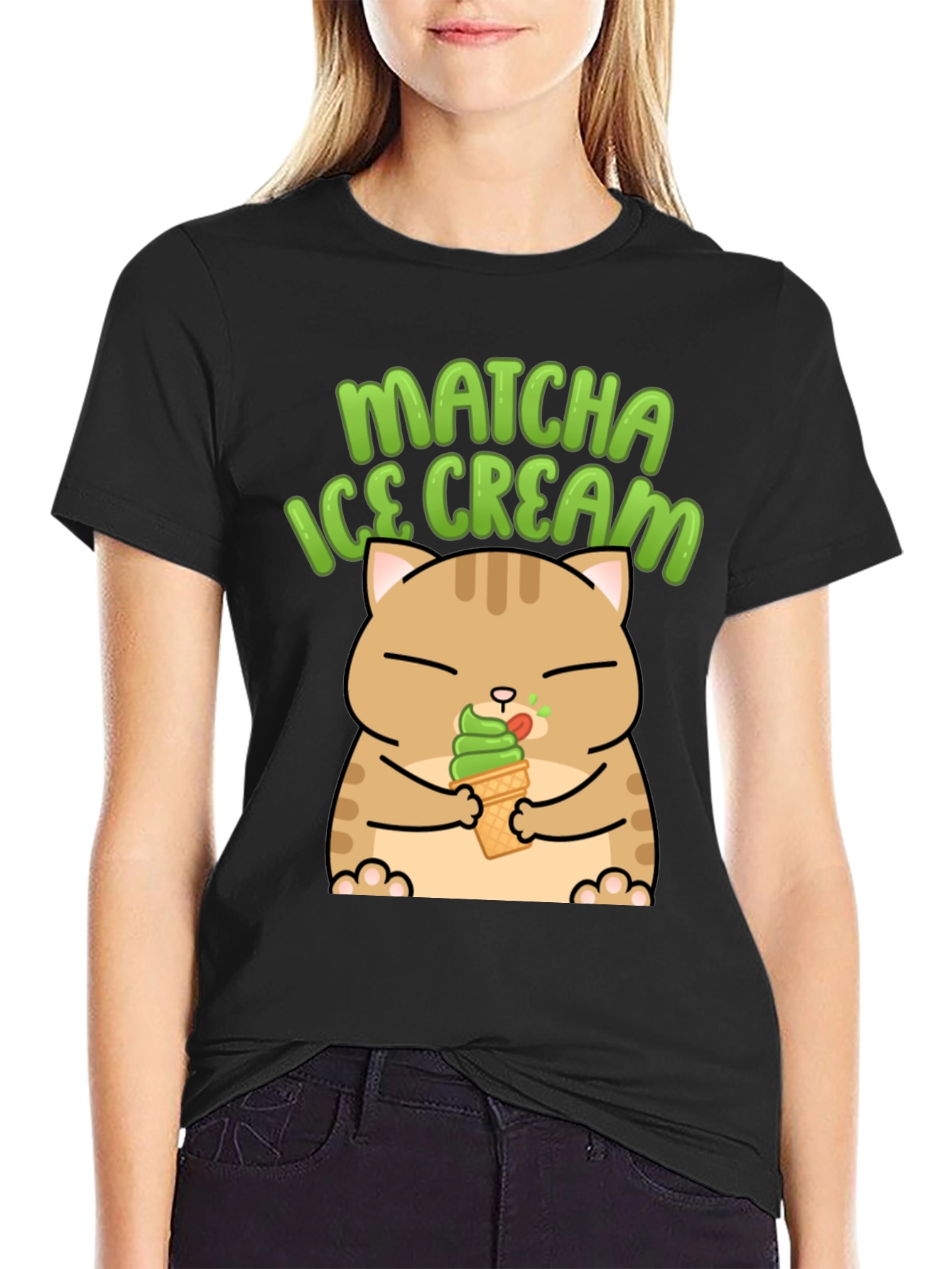 Black Matcha Ice Cream Cat Graphic T-Shirt view 2