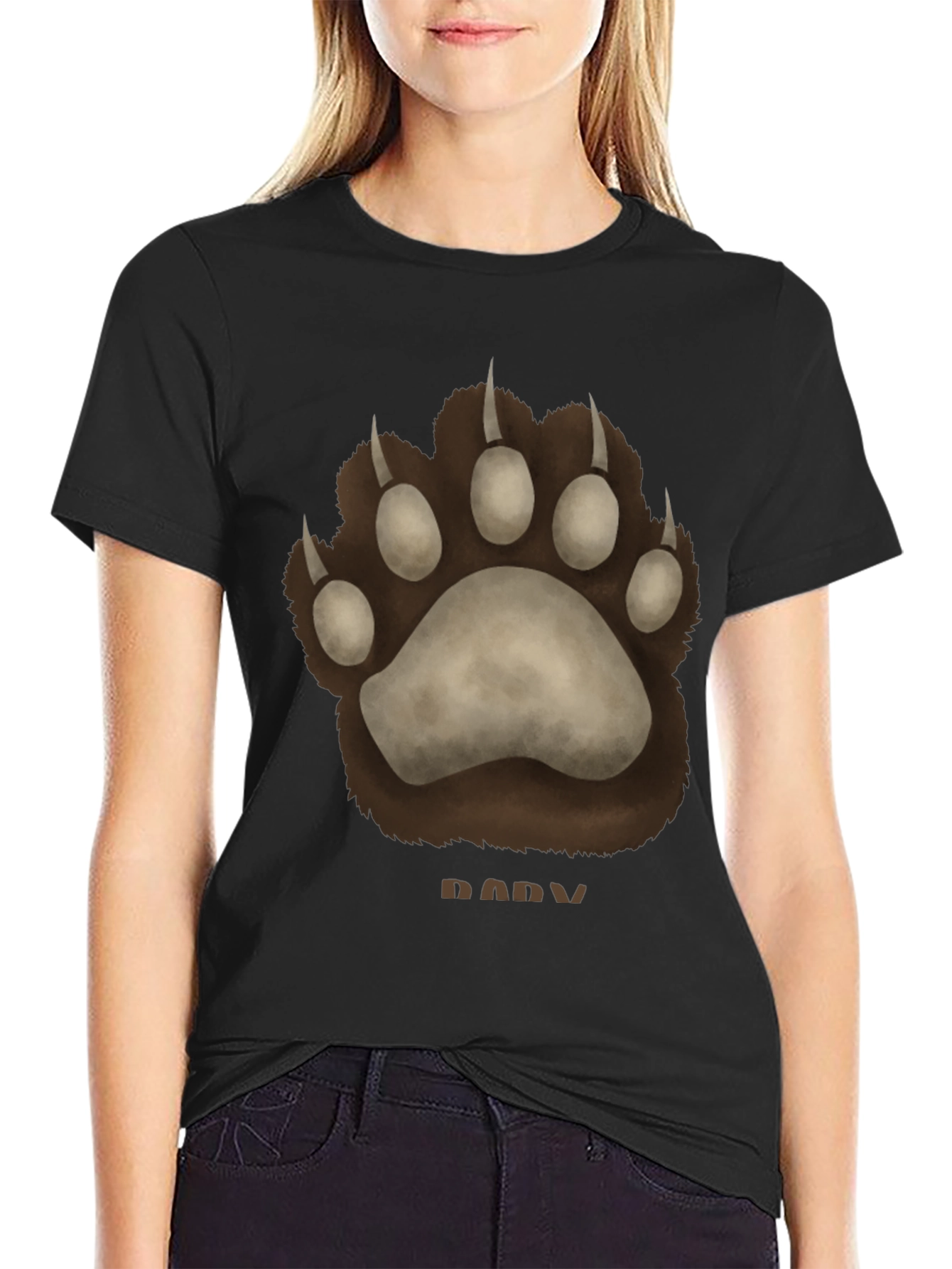 Black Bear Paw Print Black T-Shirt view 2