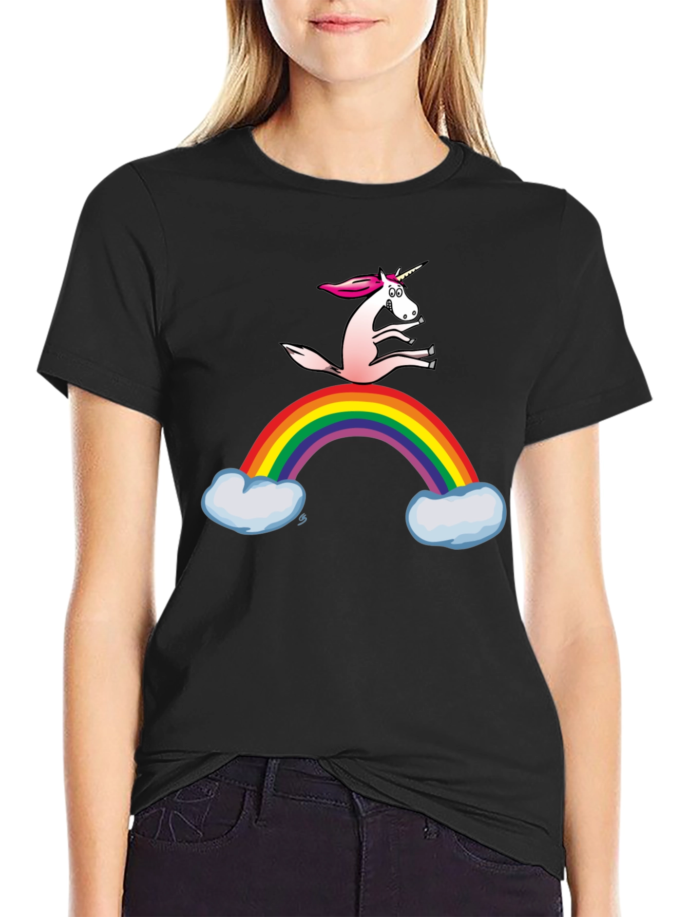 Black Unicorn Rainbow T-Shirt - Fun Graphic Tee view 2