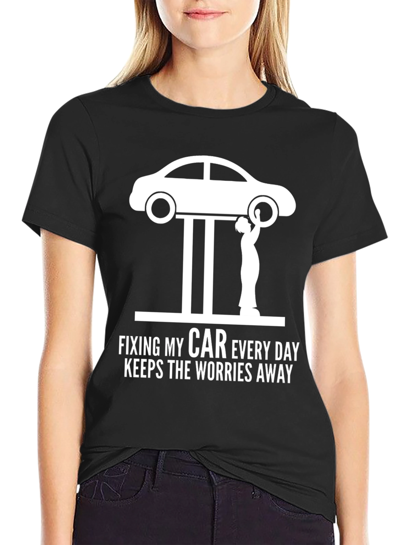 Black Fixing My Car Everyday T-Shirt - Mechanic Humor view 2