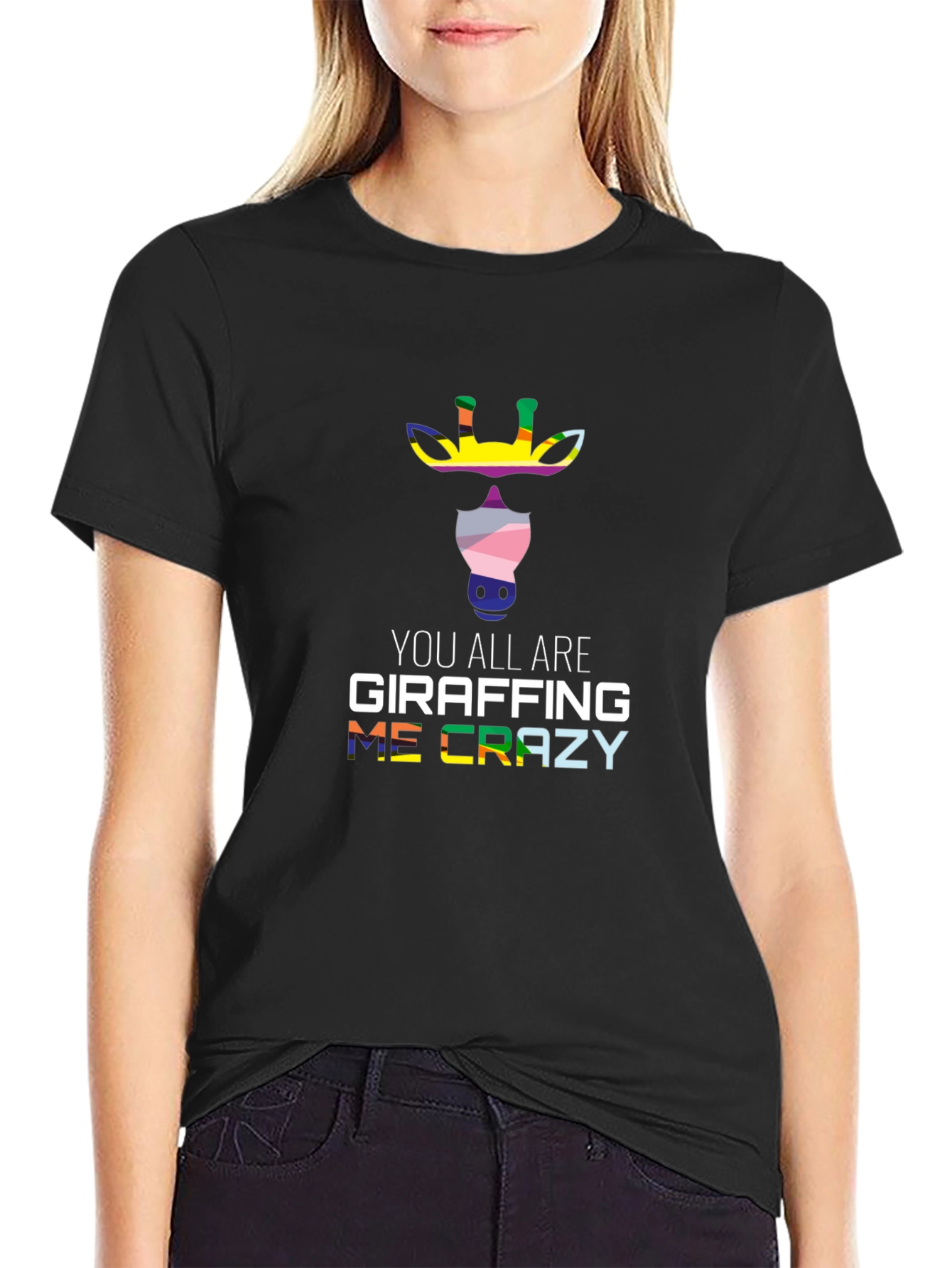 Black Giraffe Crazy T-Shirt: Fun, Colorful Design view 2