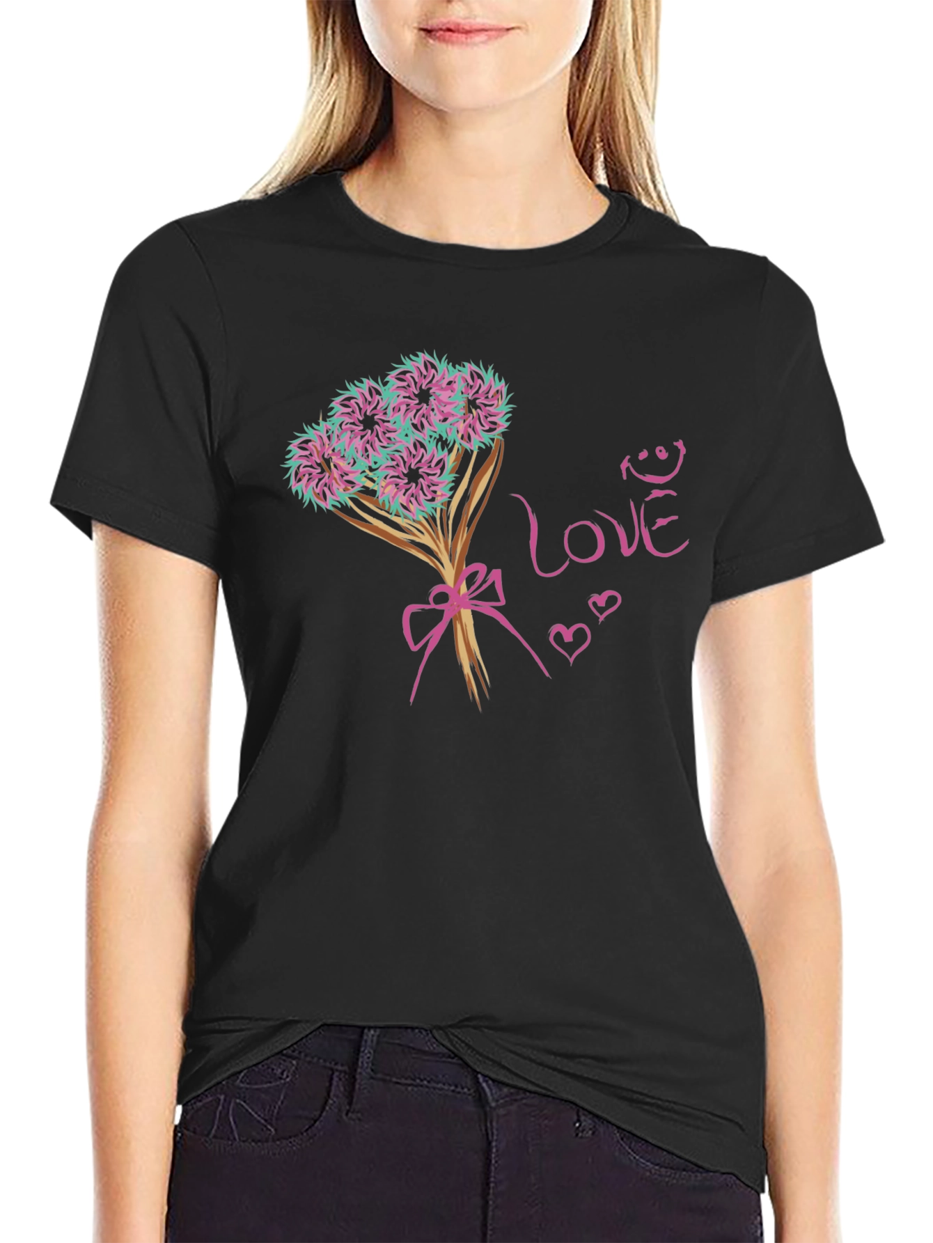 Black Love Bouquet Graphic Tee - Trendy Black T-Shirt view 2