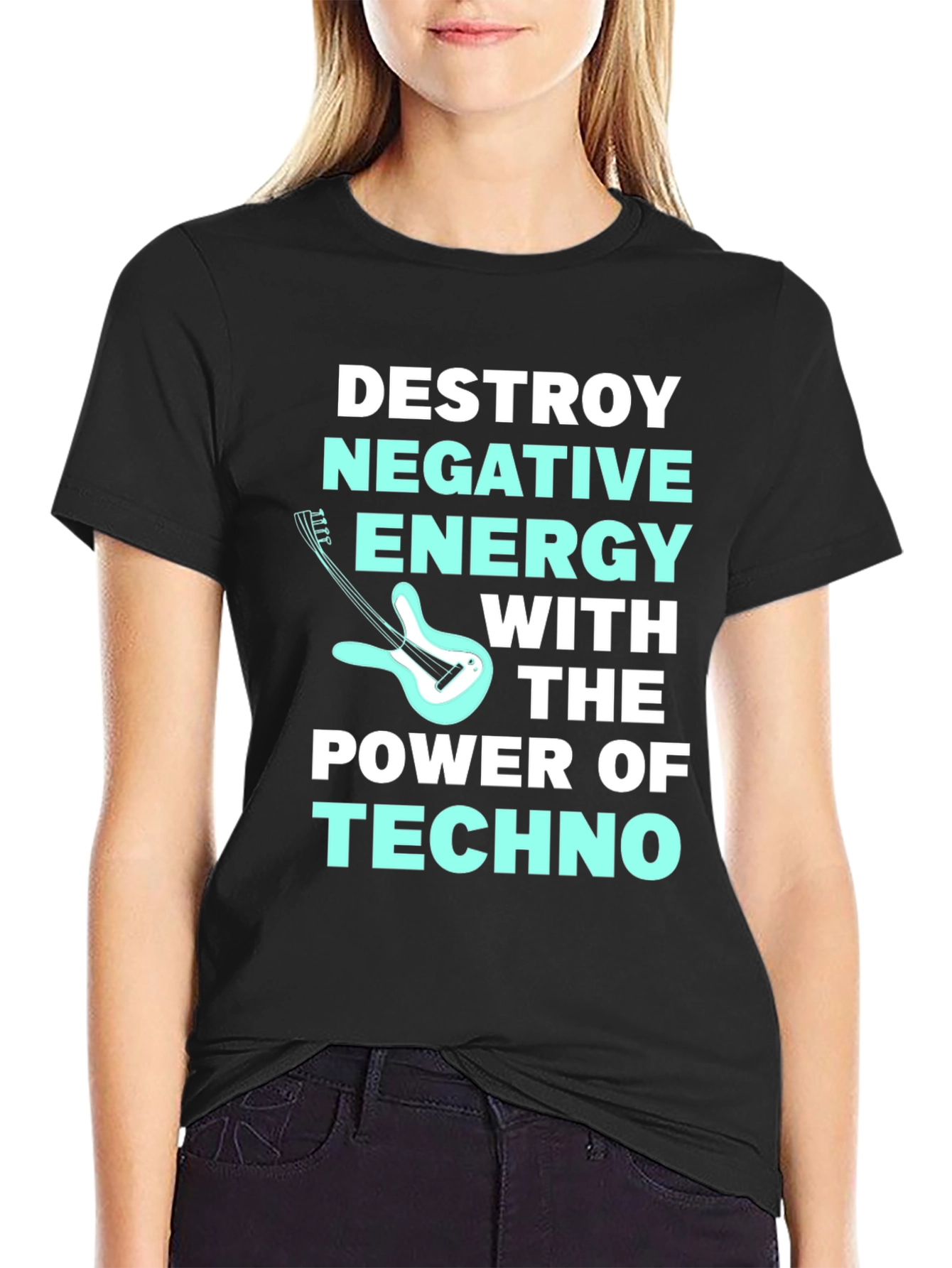 Black Destroy Negative Energy Techno Music T-Shirt view 2