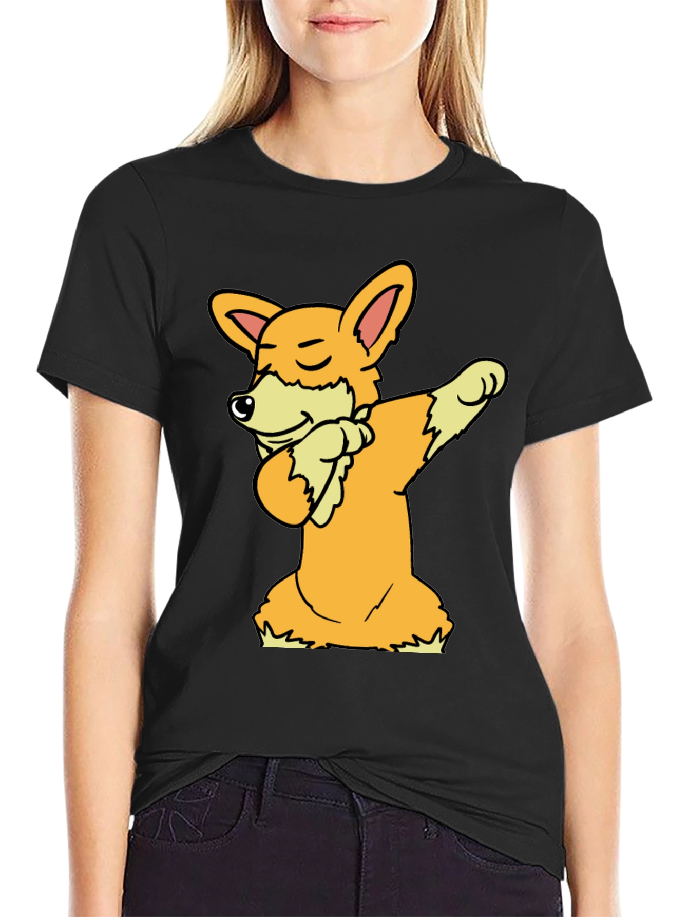Black Dabbing Corgi Graphic Tee view 2