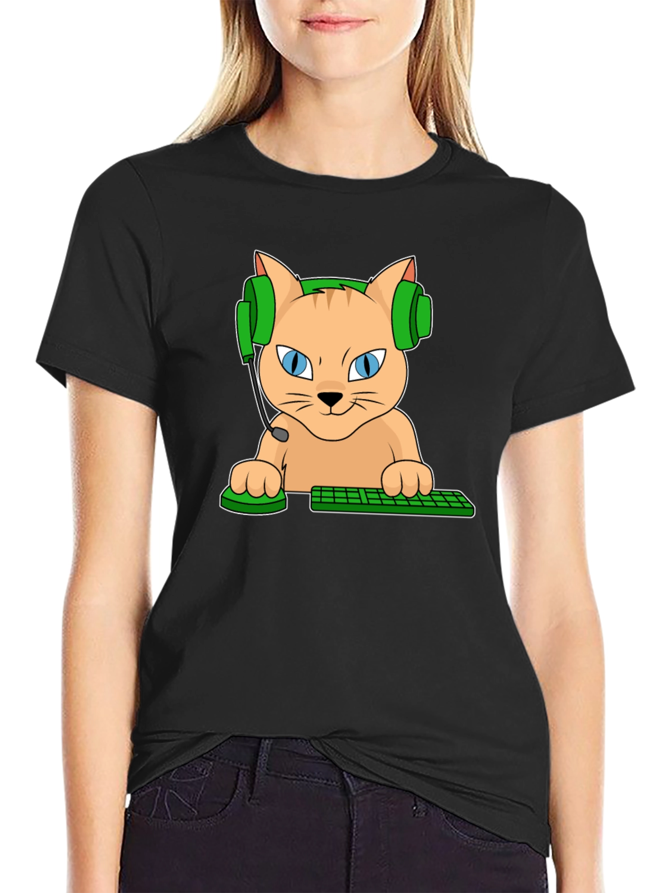Black Gamer Cat Graphic T-Shirt view 2