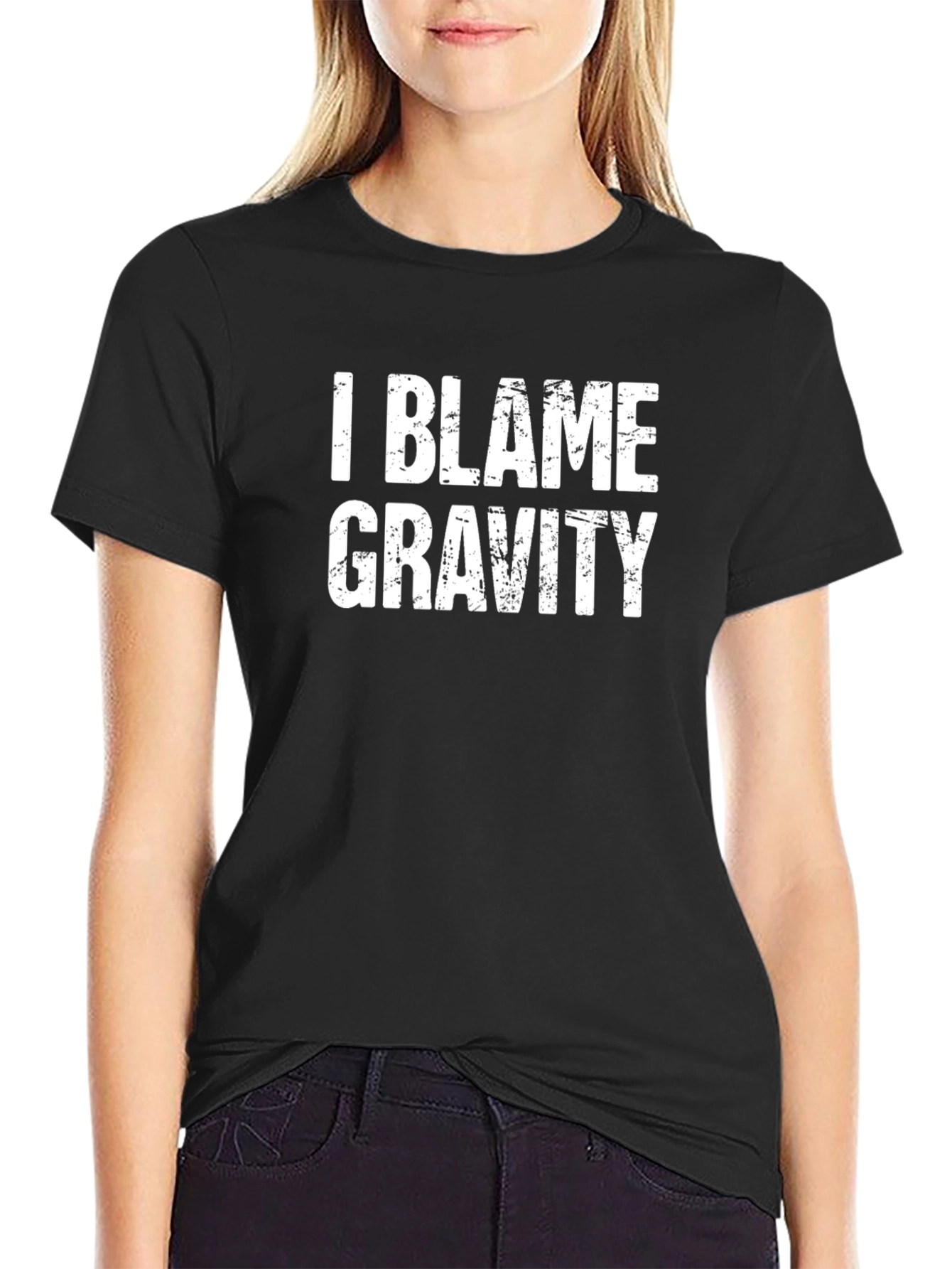 Black I Blame Gravity - Funny Graphic Tee view 2