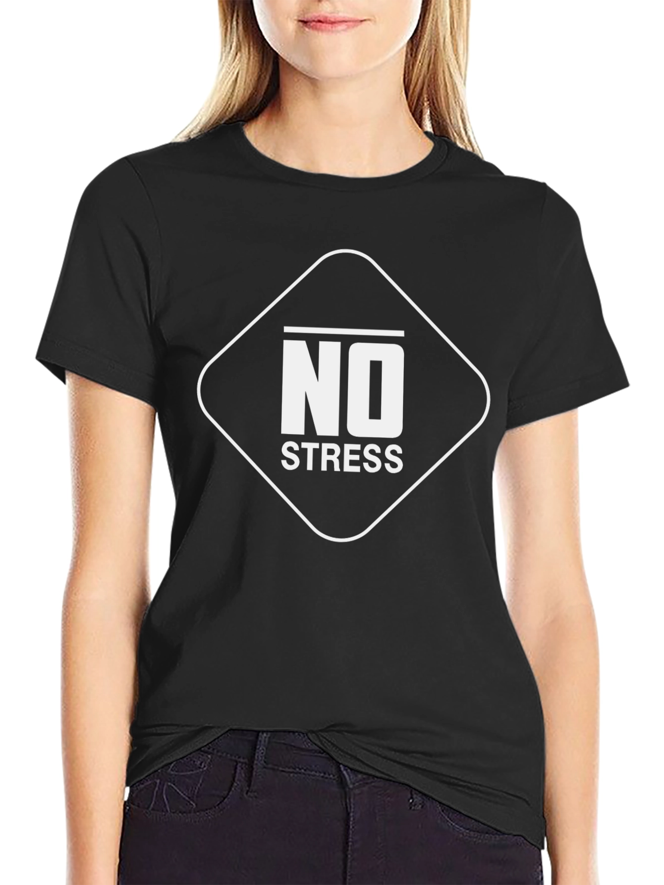 Black No Stress Graphic Tee - Black Casual T-Shirt view 2