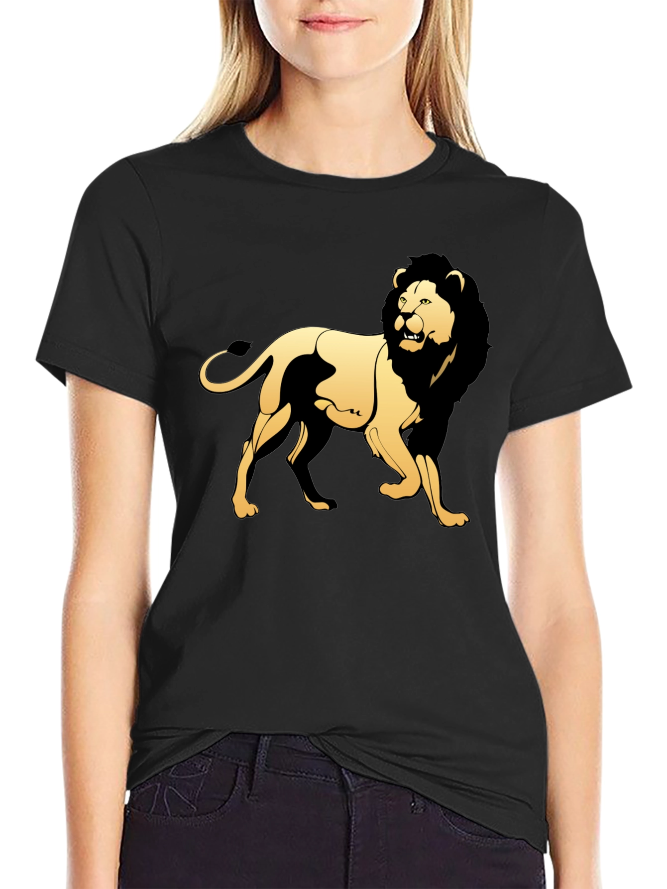 Black Black T-Shirt with Golden Lion Graphic view 2