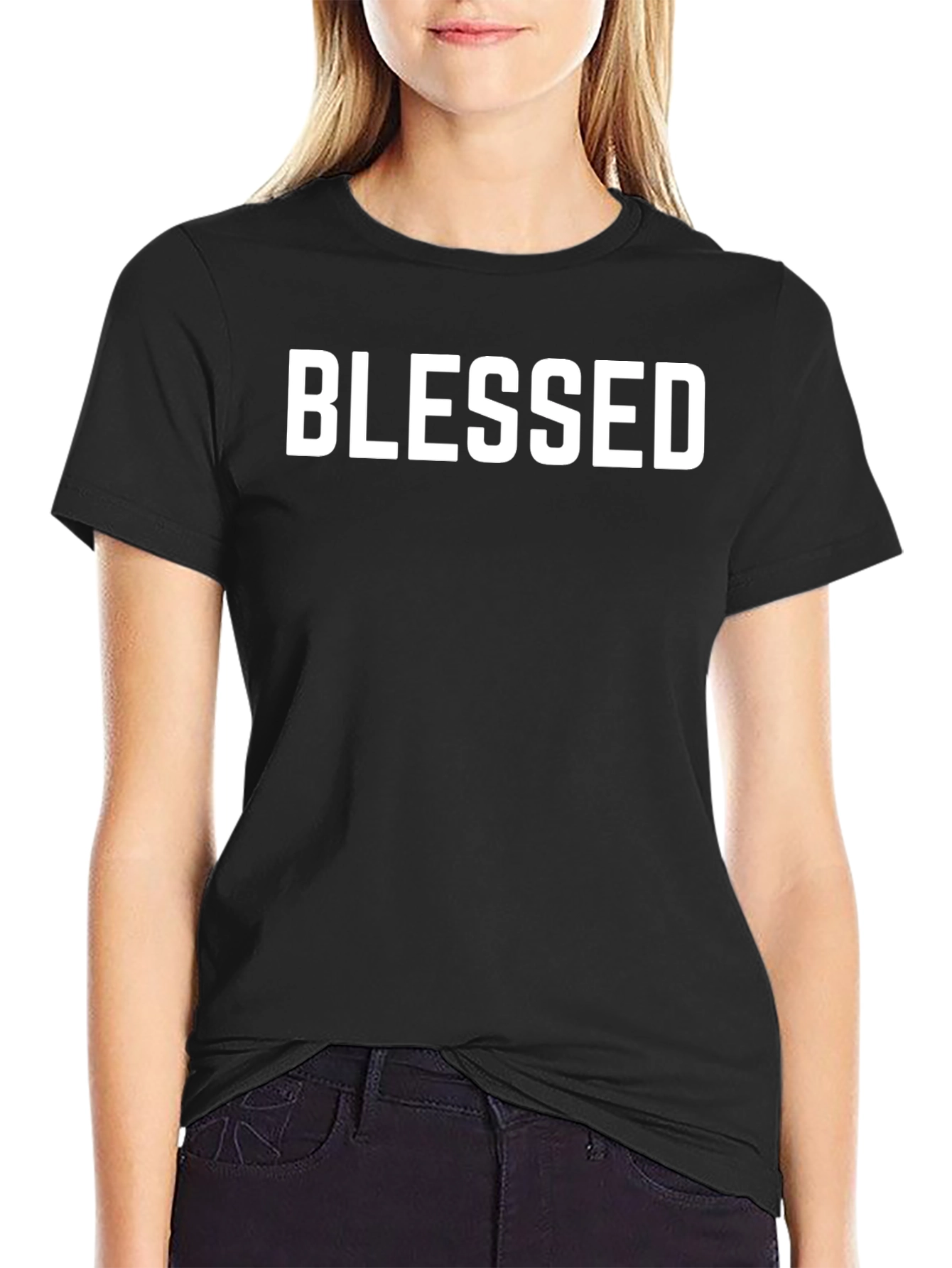 Black Blessed Graphic T-Shirt - Casual Cotton Tee view 2