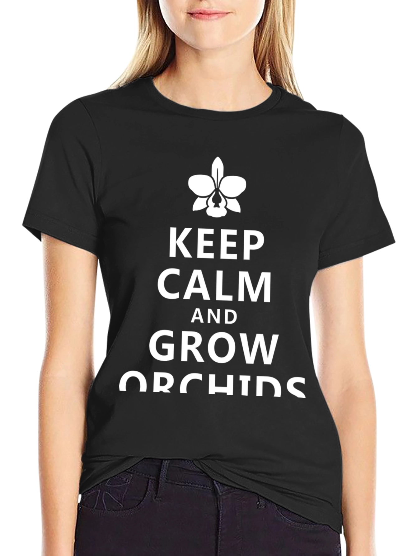 Black Keep Calm and Grow Orchids T-Shirt view 2