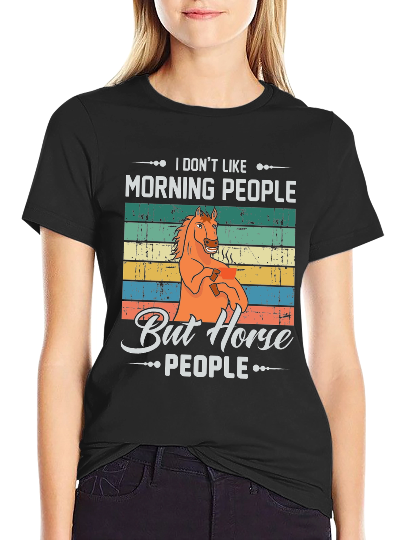 Black I Don't Like Morning People But Horse People T-Shirt view 2