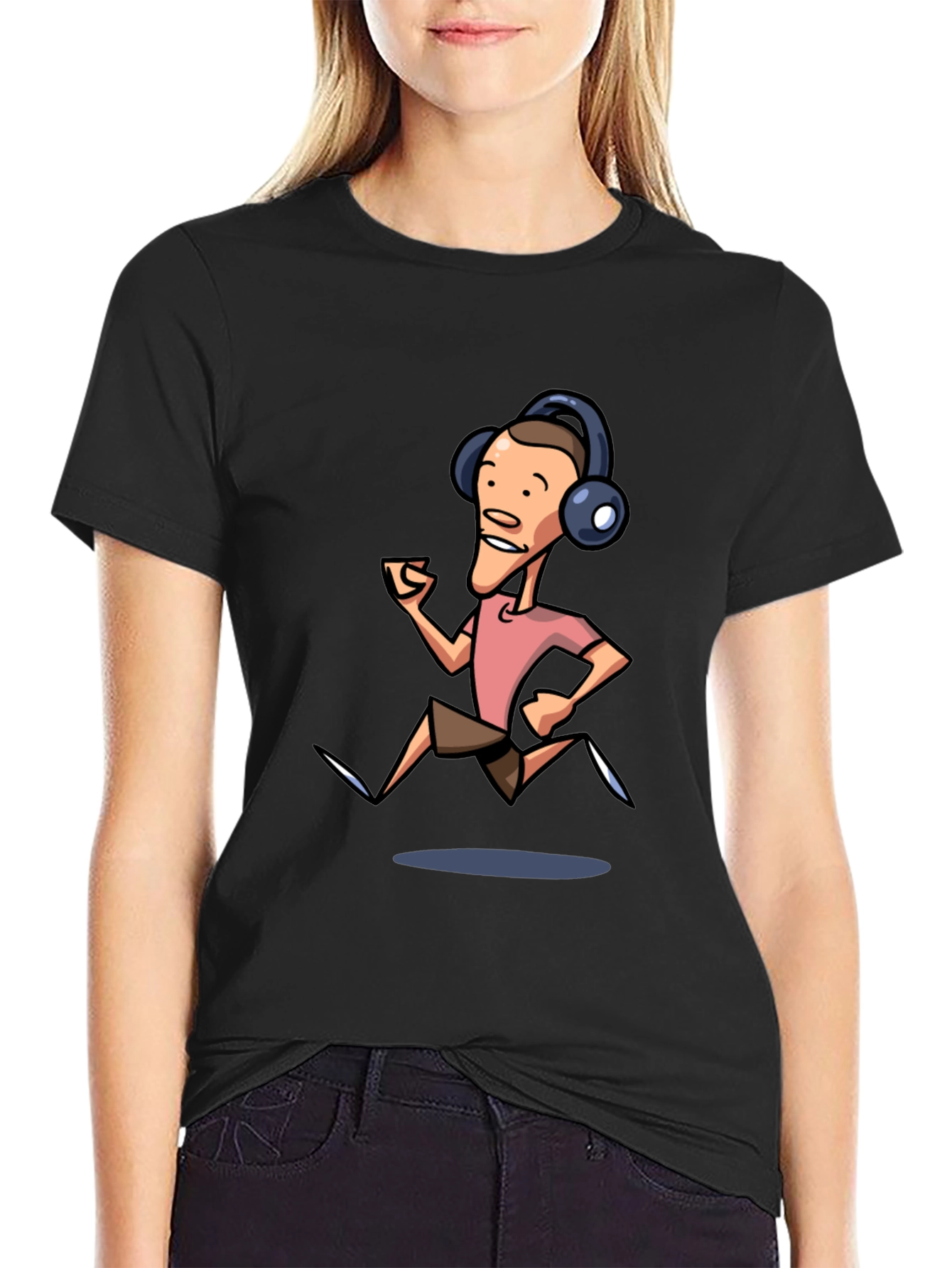 Black Cartoon Runner Graphic Tee - Black Cotton Blend view 2