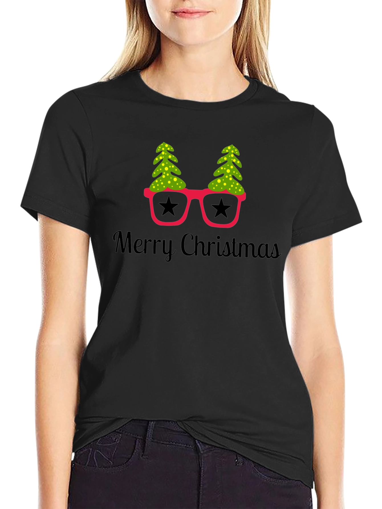 Black Festive Merry Christmas T-Shirt view 2