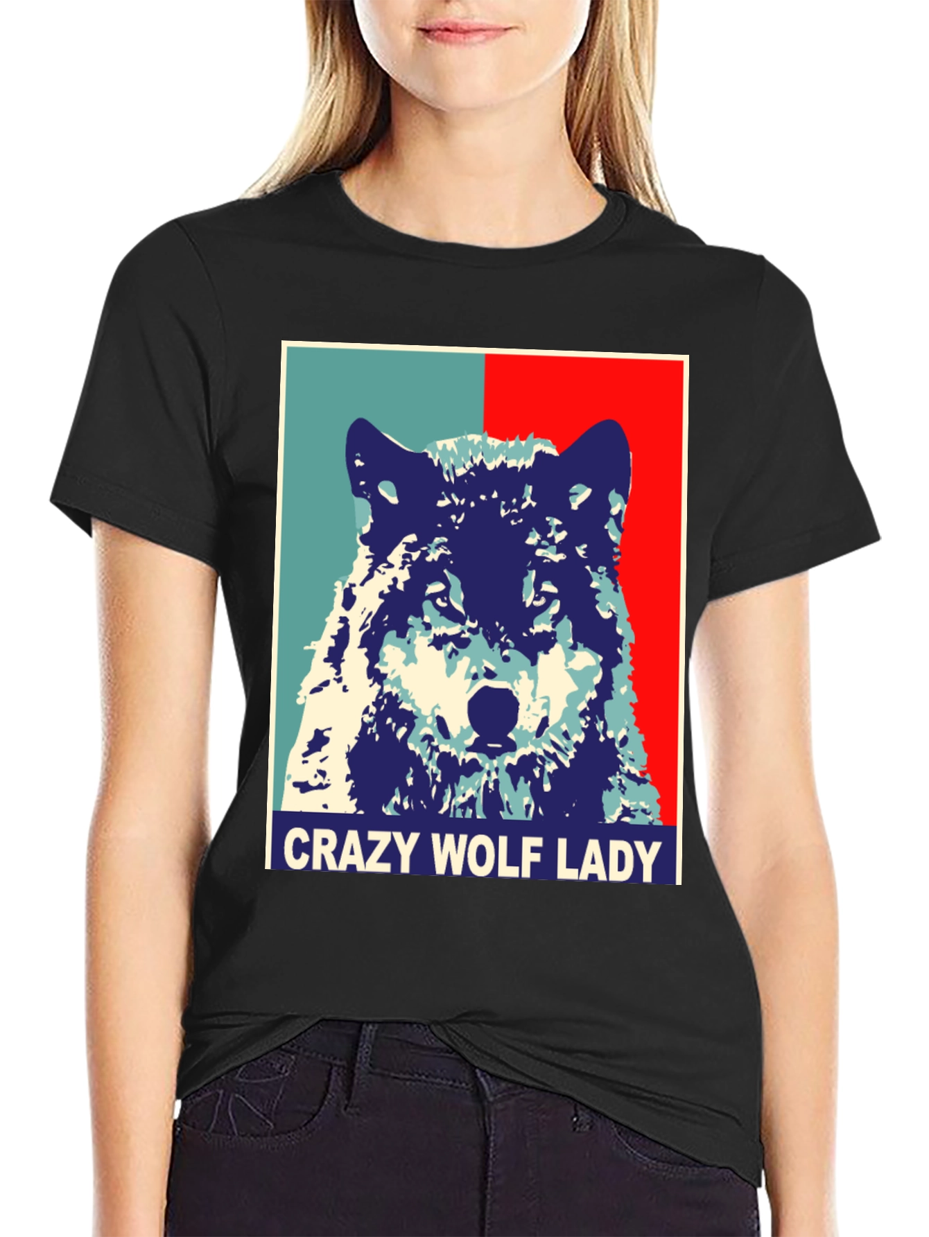 Crazy Wolf Lady Graphic Tee - Unisex Novelty T-Shirt - 2