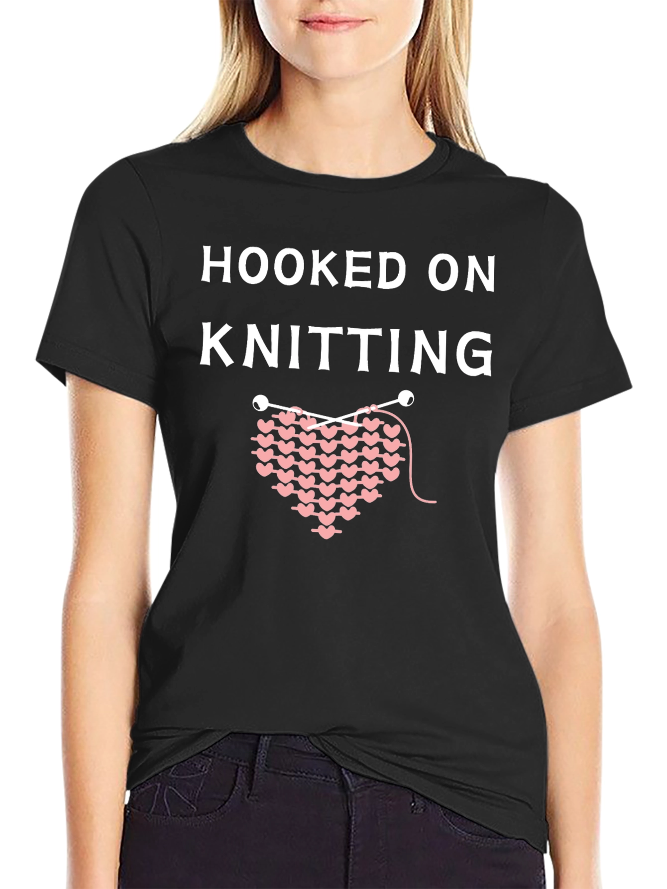 Black Hooked On Knitting T-Shirt view 2