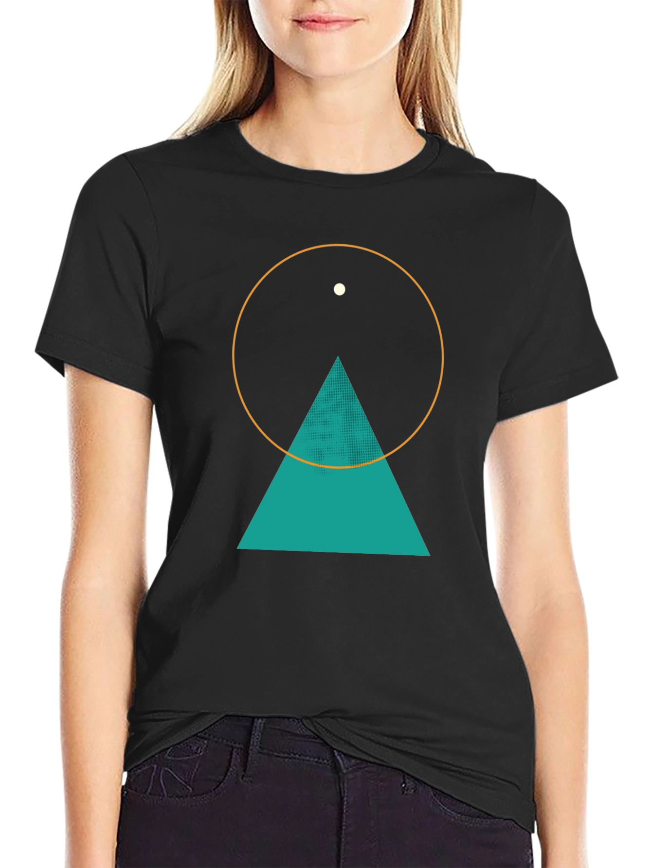 Black Geometric Graphic Tee - Circle, Triangle, & Dot Design view 2