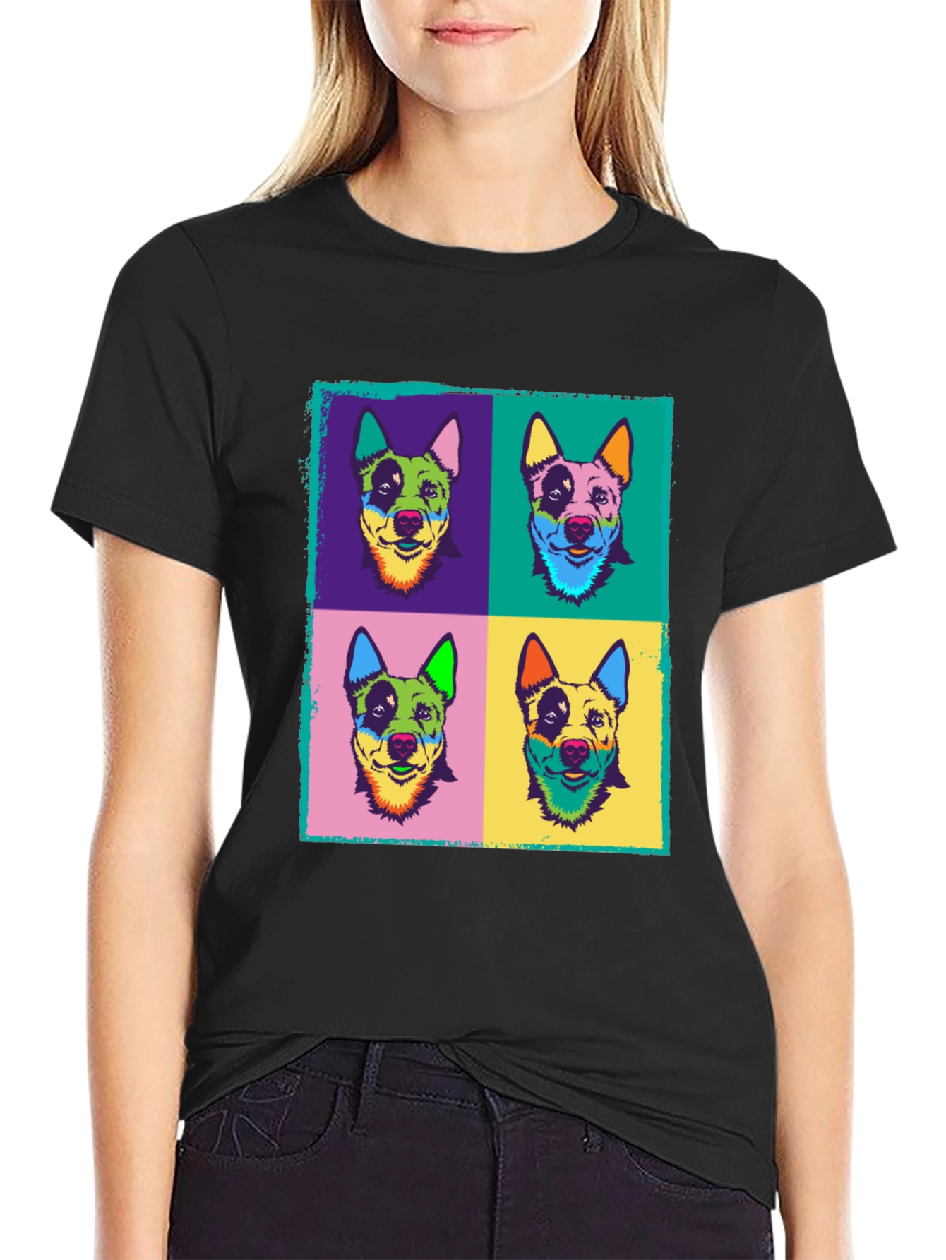 Black Pop Art Dog Print Black T-Shirt view 2