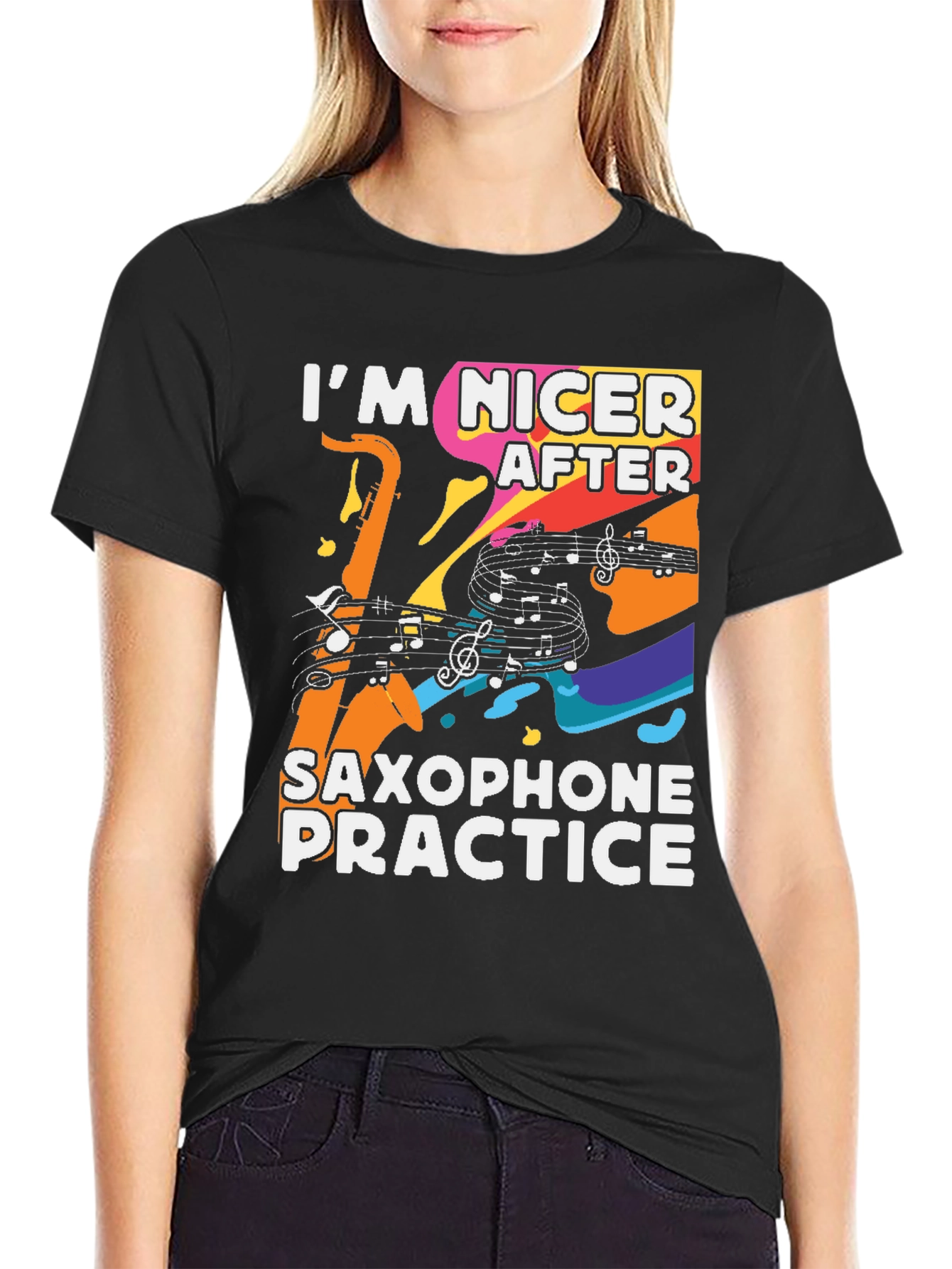 Black Funny Saxophone Practice T-Shirt view 2