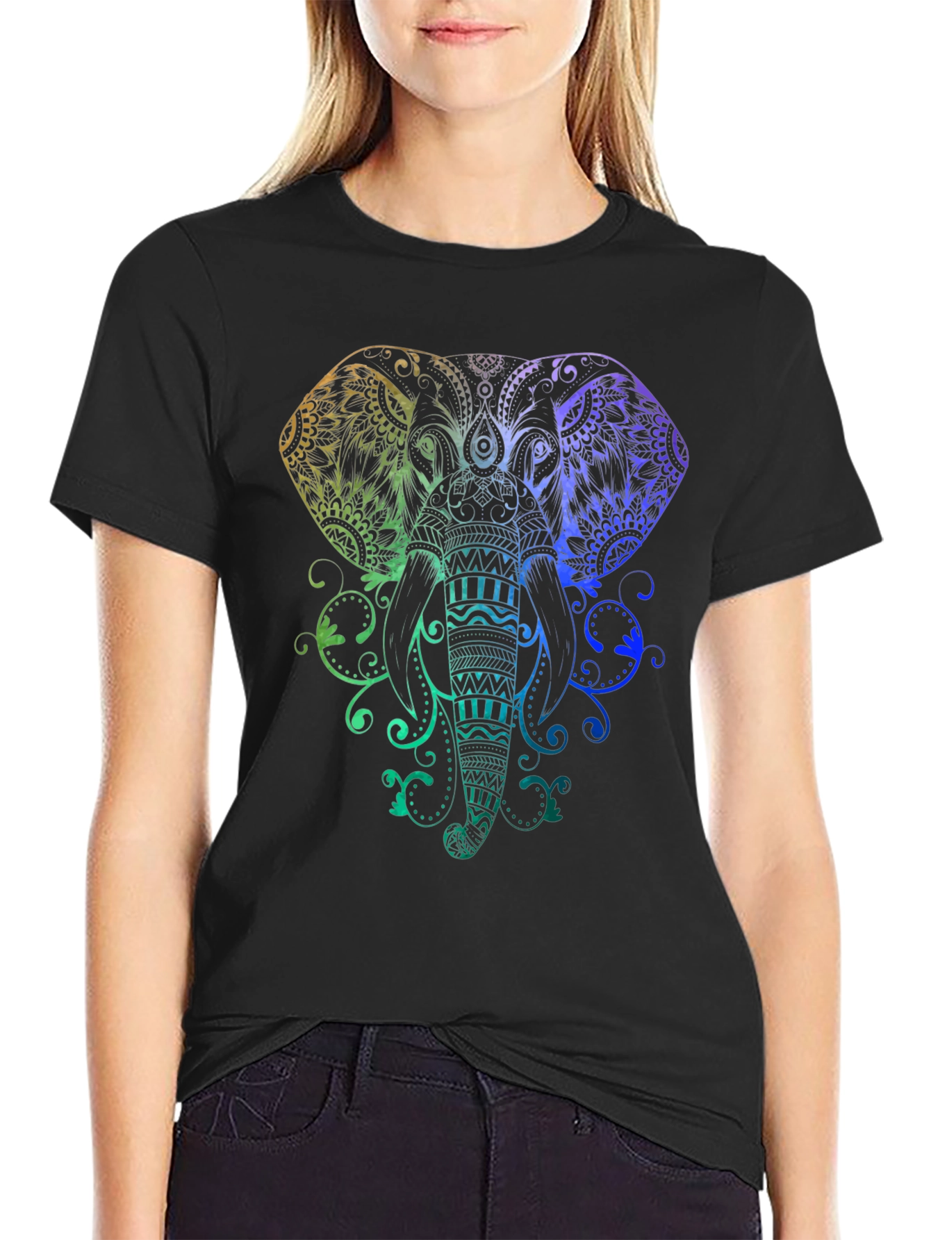 Black Rainbow Elephant Graphic Tee - Black view 2