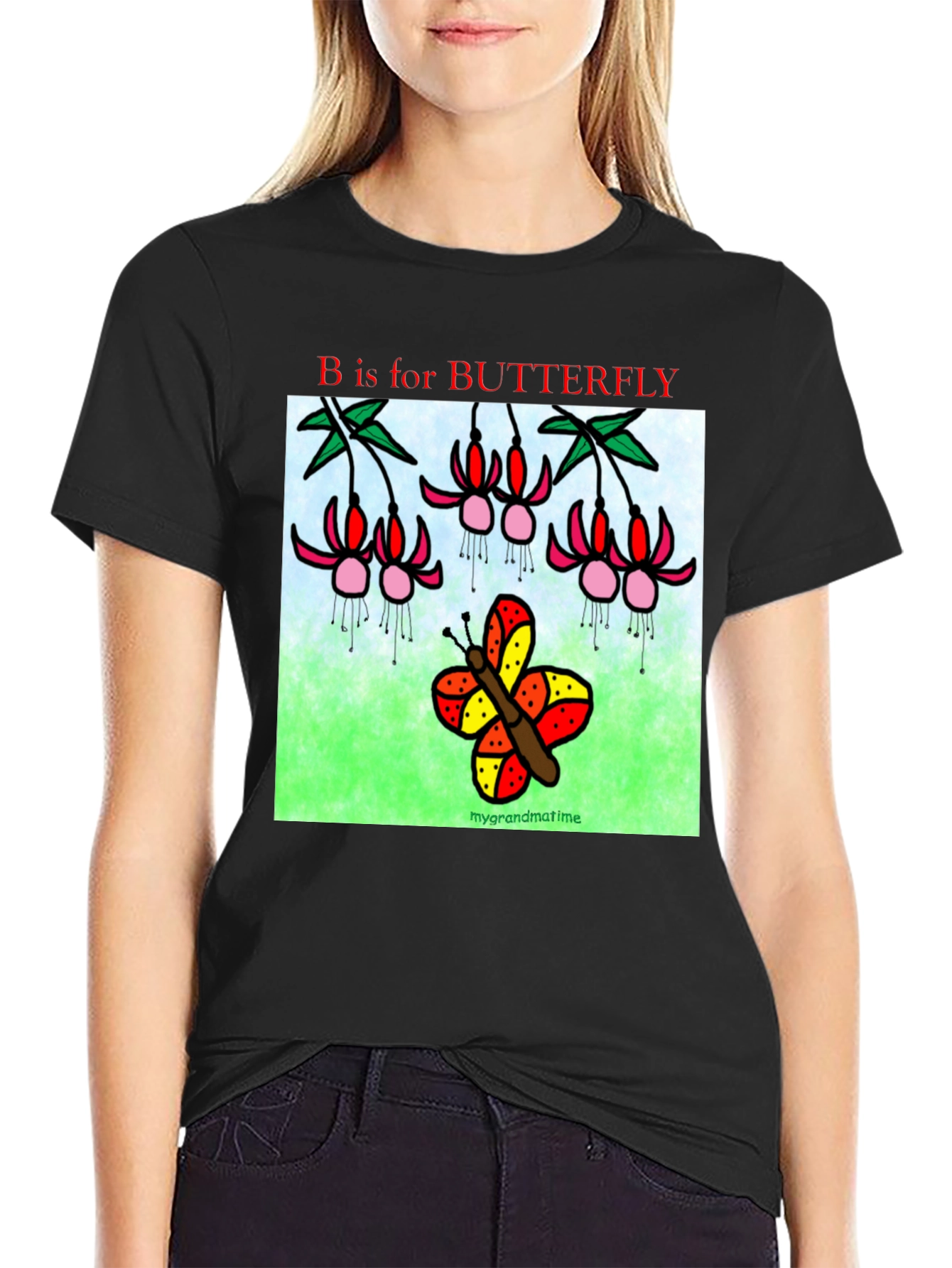 Black B is for Butterfly Graphic T-Shirt view 2