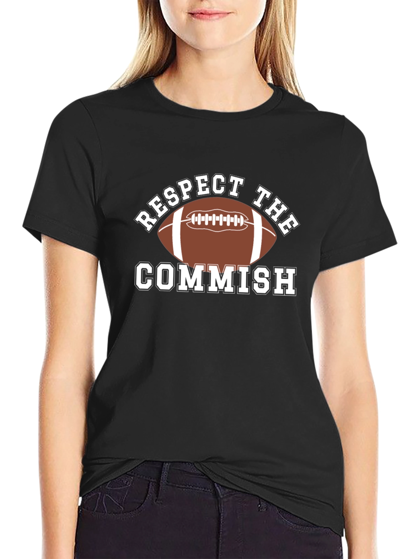 Black Respect The Commish Football T-Shirt view 2