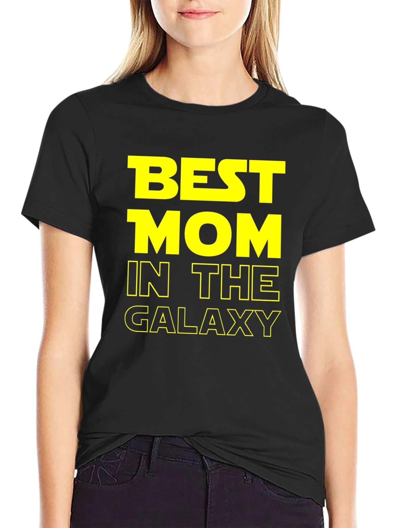 Black Best Mom in the Galaxy T-Shirt view 2
