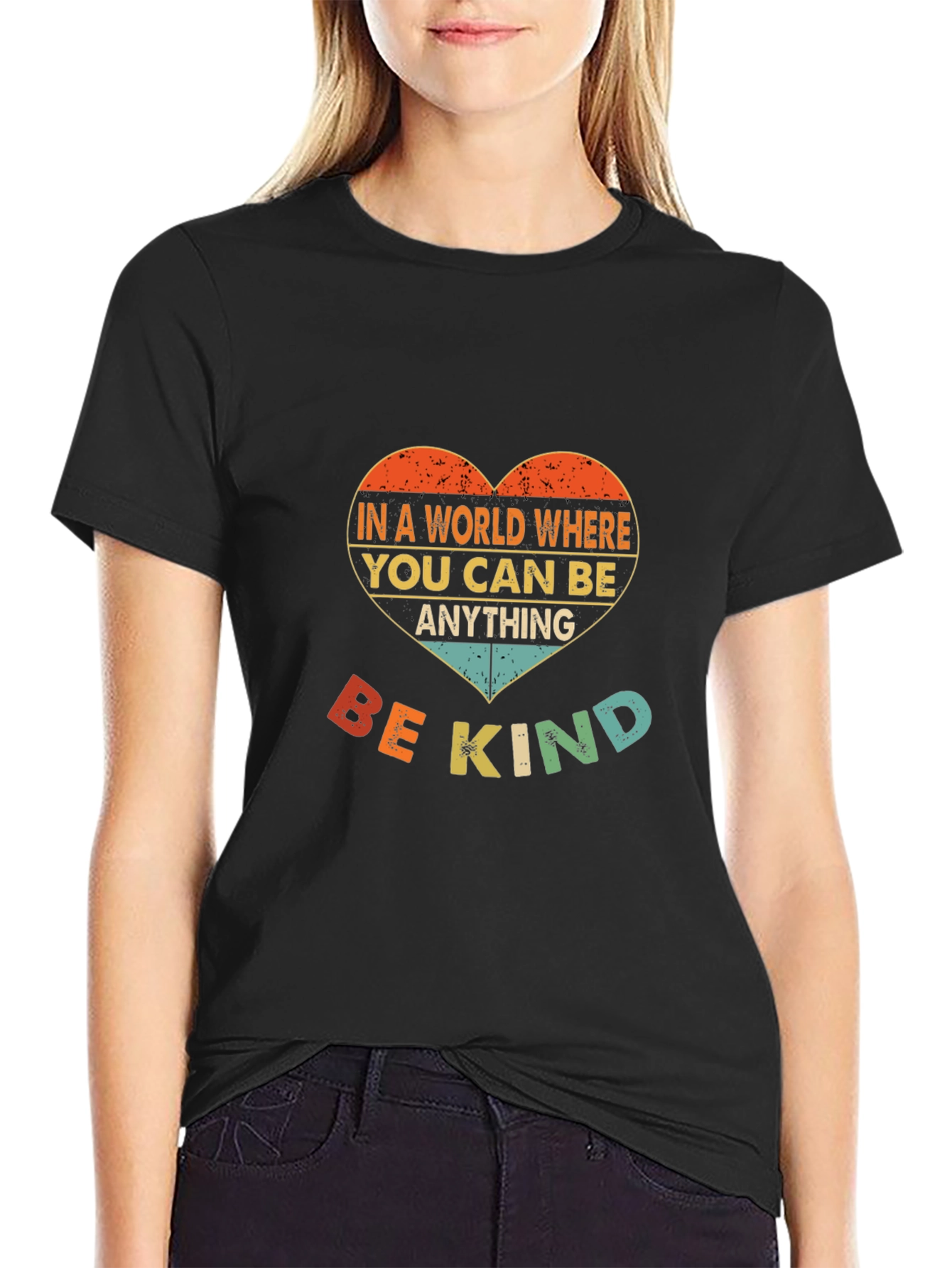Black Be Kind T-Shirt - Heart Design view 2