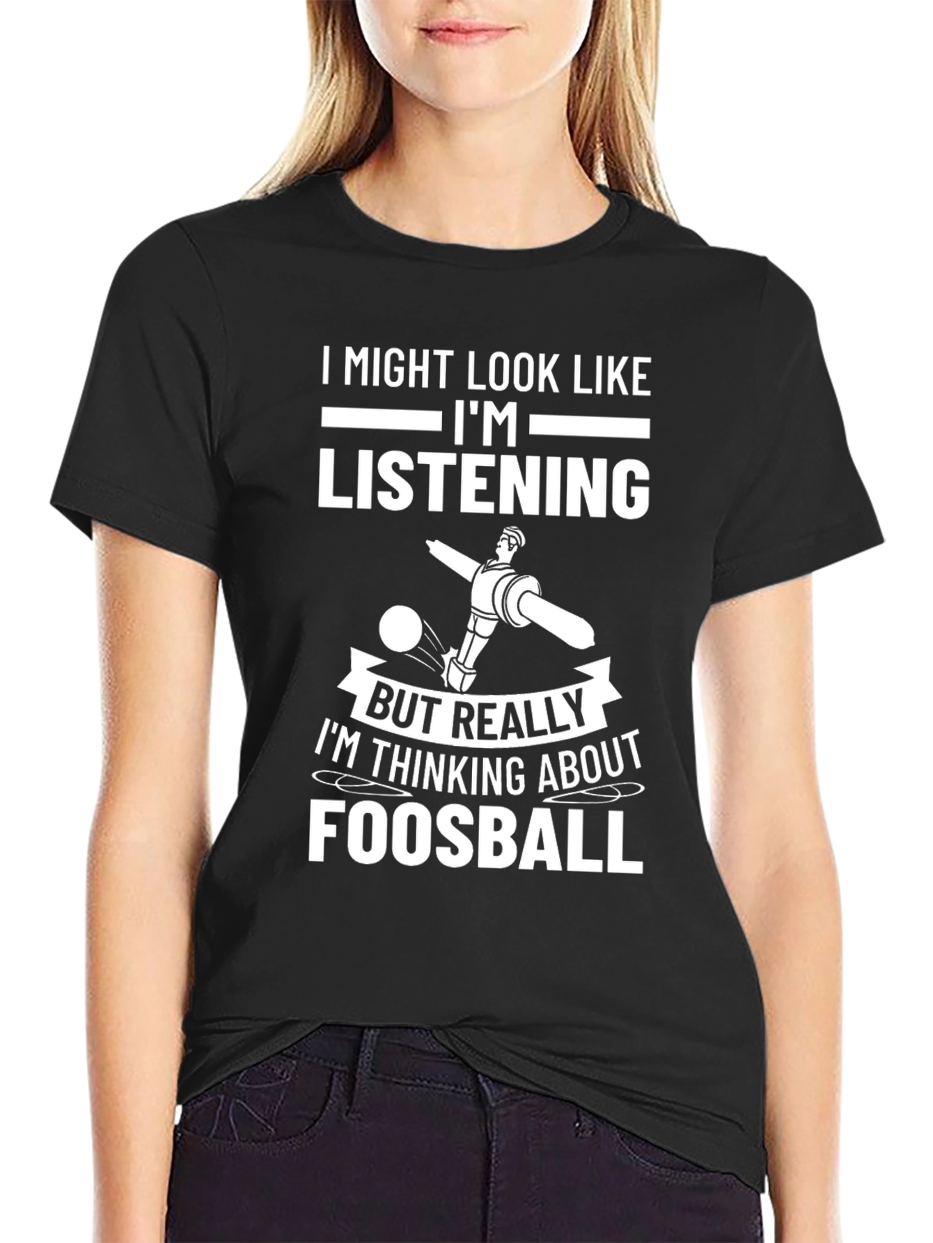 Black Foosball T-Shirt: I'm Thinking About Foosball view 2