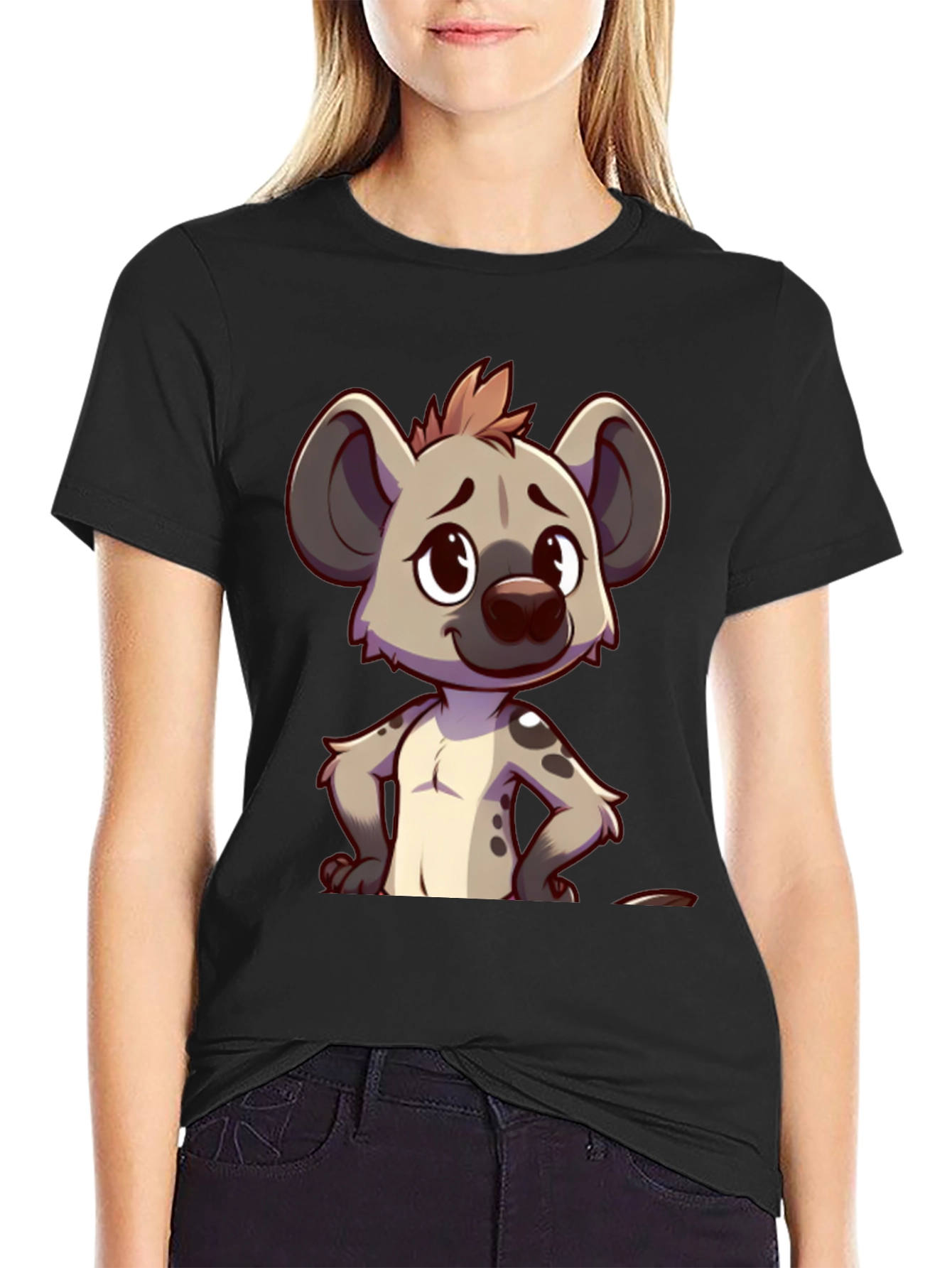 Black Cartoon Hyena Graphic Tee - Stylish Black T-Shirt view 2