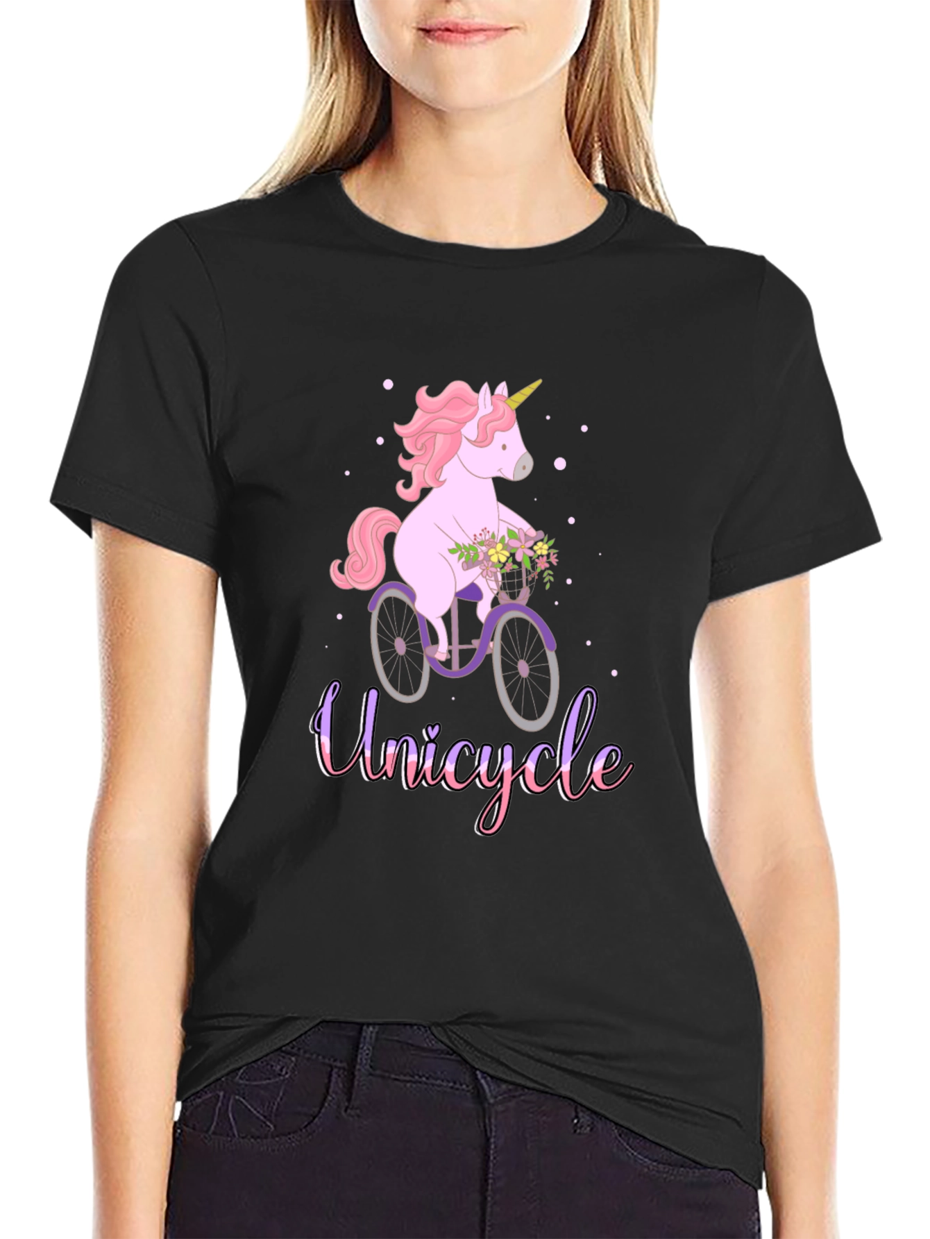 Black Unicycle Unicorn T-Shirt - Cute Graphic Tee view 2