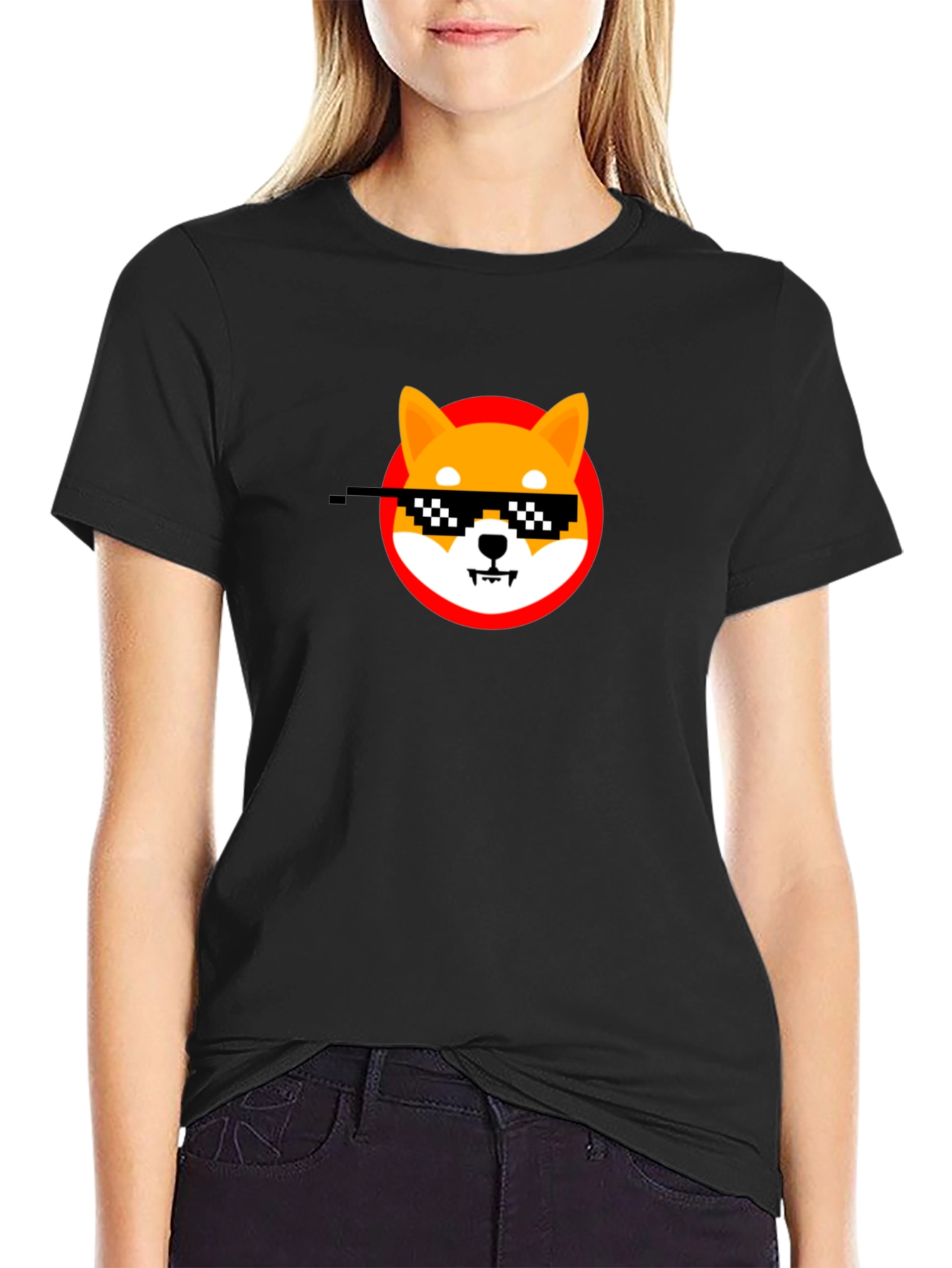 Black Shiba Inu Thug Life Meme Black T-Shirt view 2