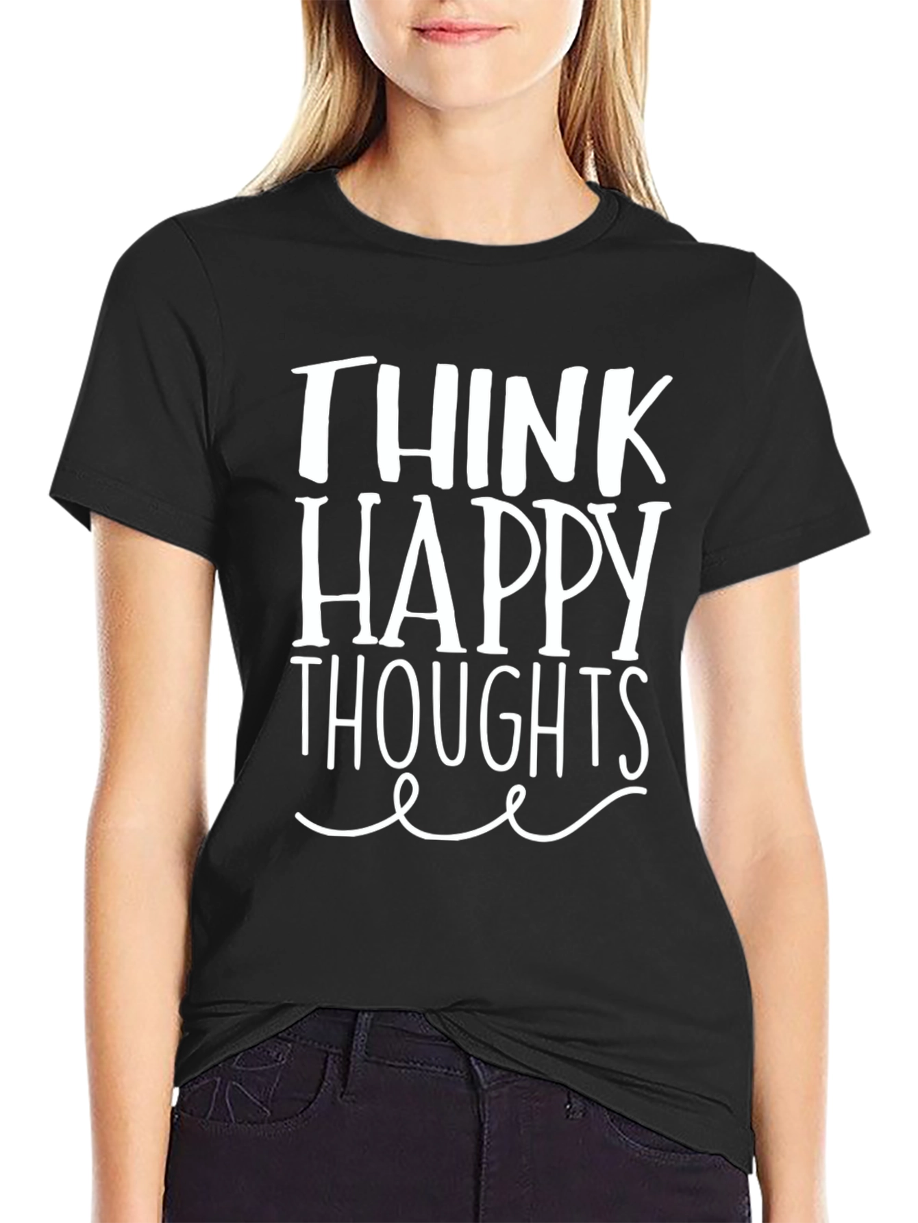 Black Think Happy Thoughts Graphic Tee - Black view 2