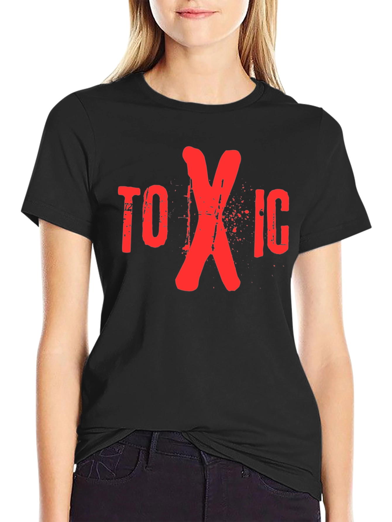 Black Toxic Graphic Print Crew Neck T-Shirt view 2