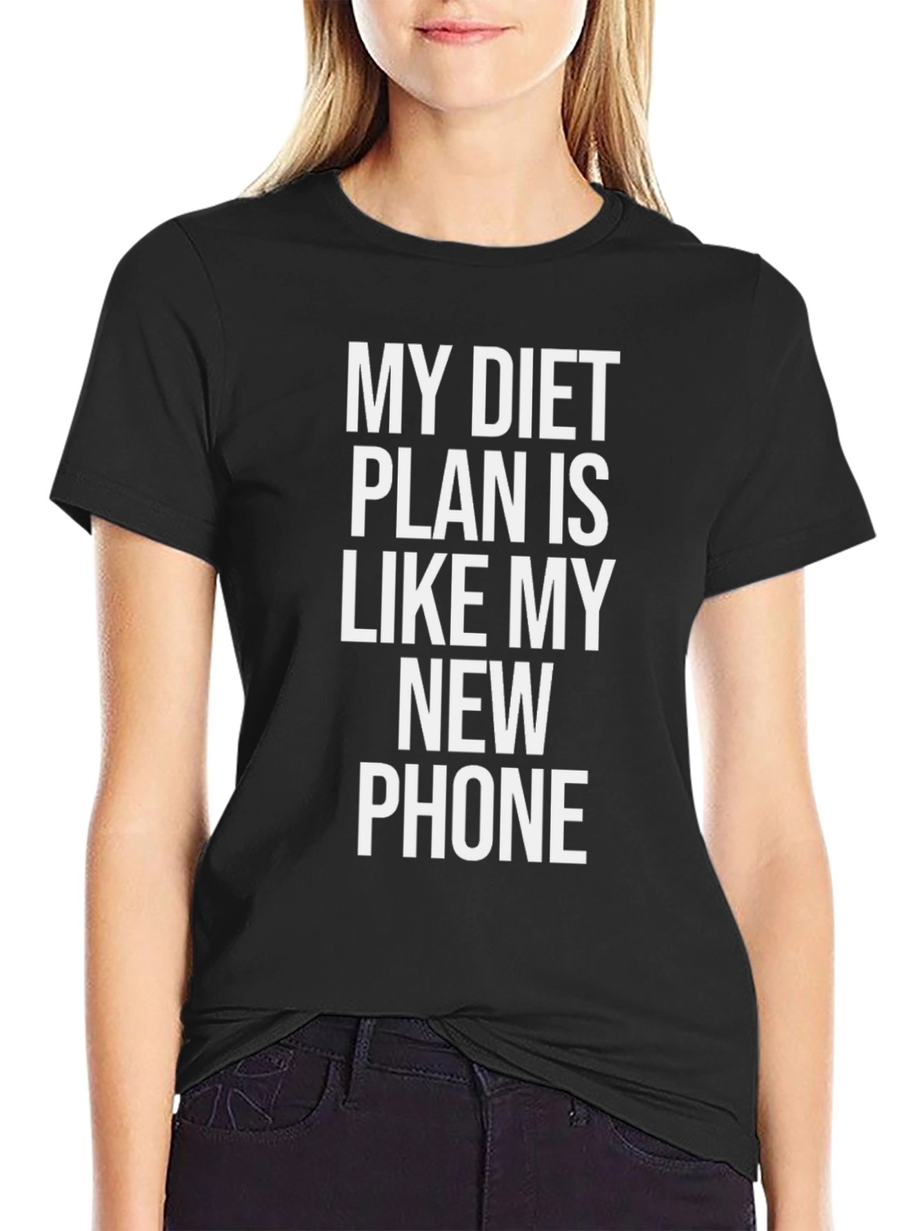 Black Funny Diet Plan T-Shirt - Like My New Phone view 2