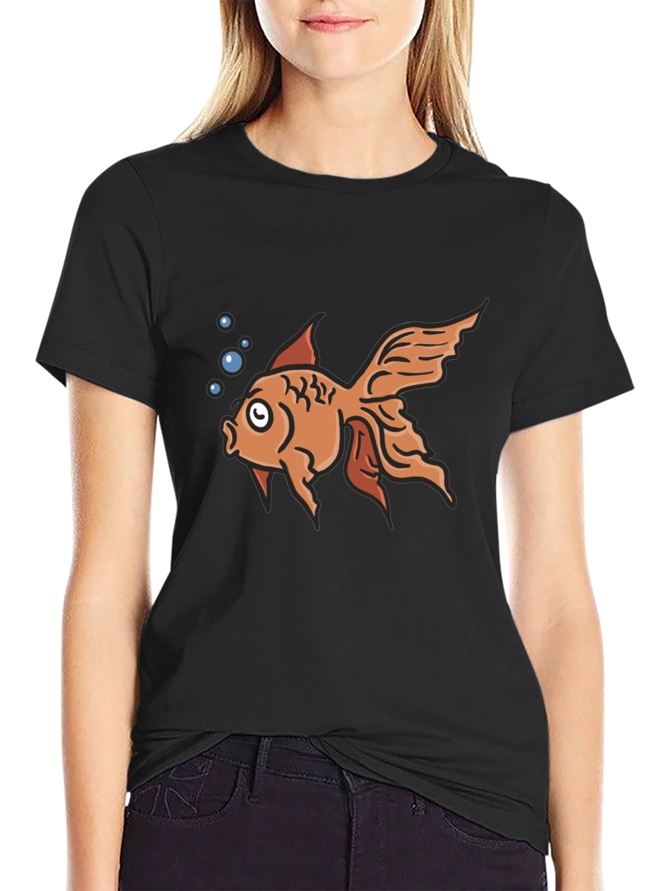 Black Goldfish Graphic T-Shirt - Black Cotton Tee view 2